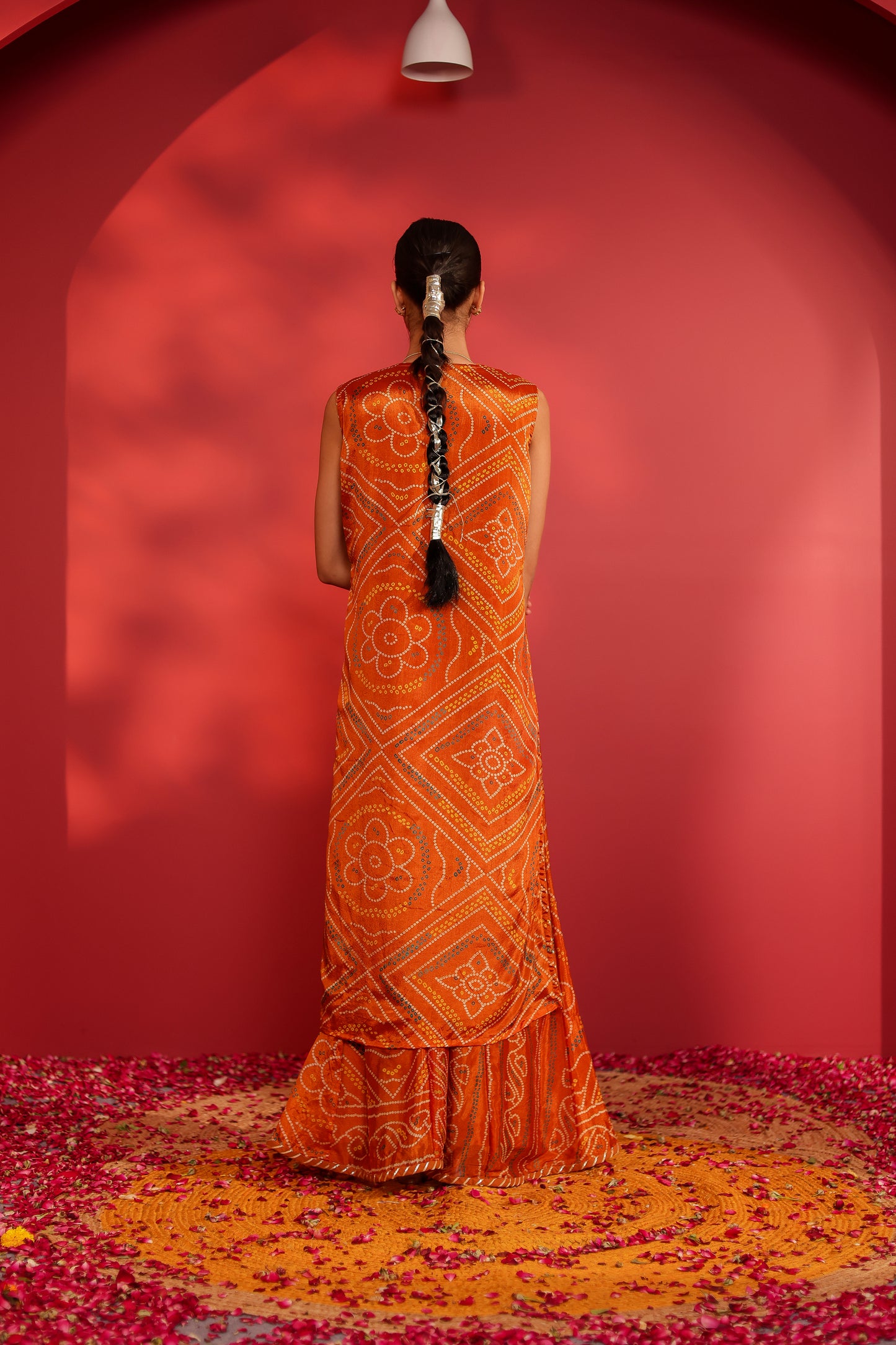 Cinaya Handcrafted bandhani silk tabard jacket set
