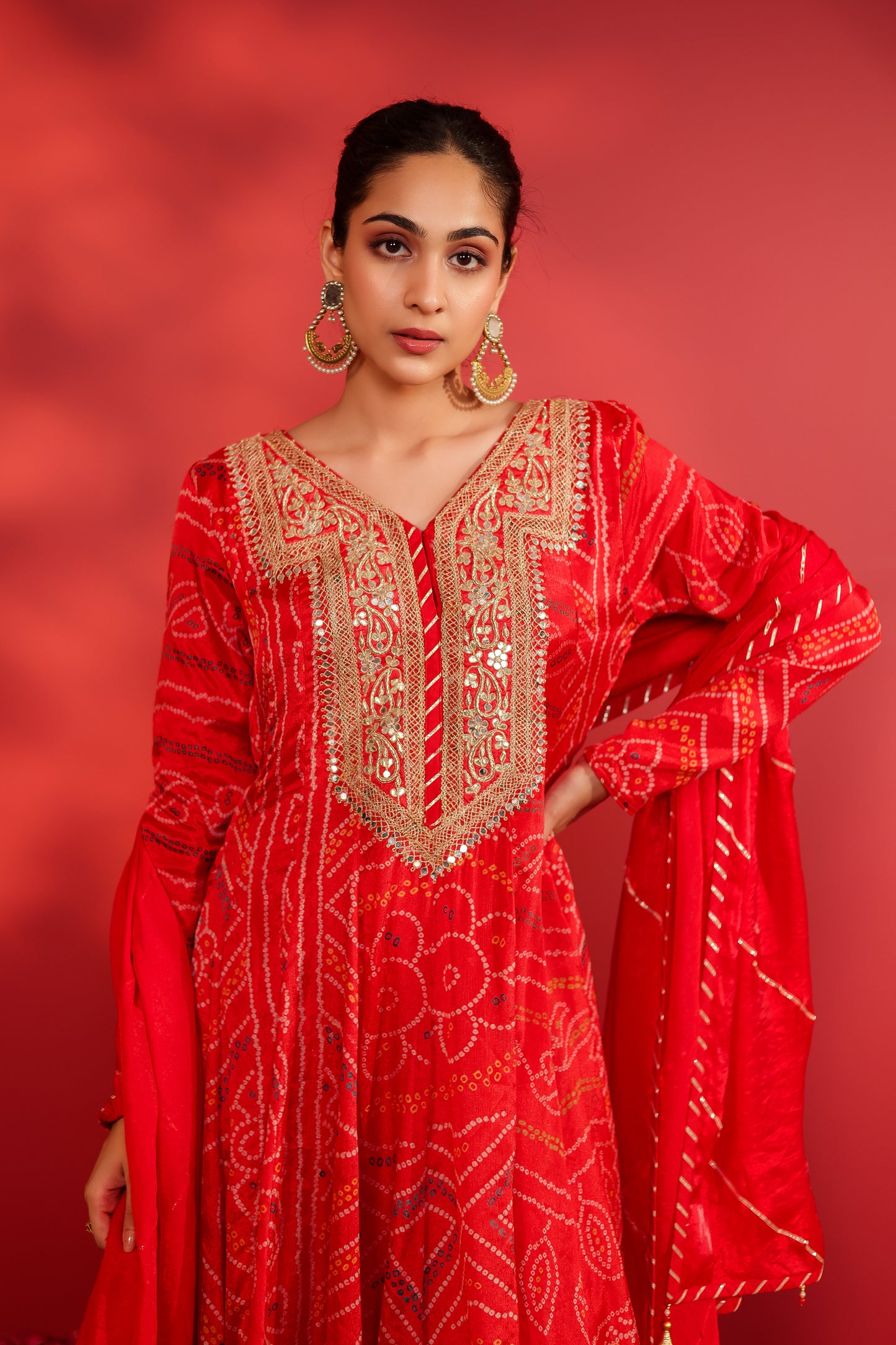 Cinnabar bandhani printed Anarkali set