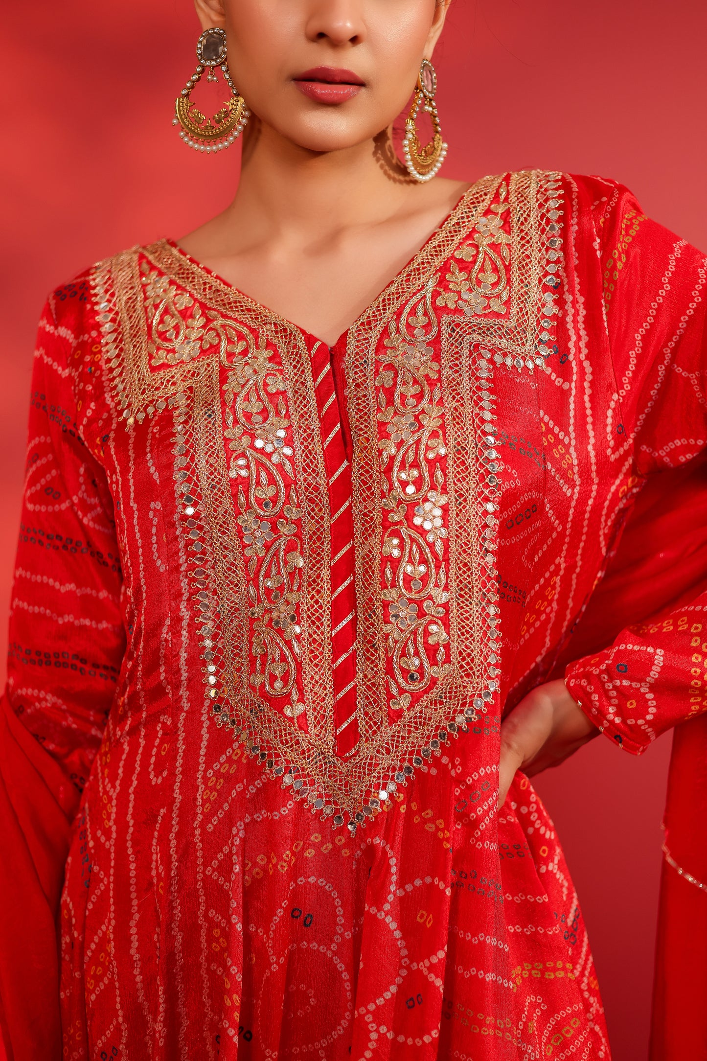 Cinnabar bandhani printed Anarkali set