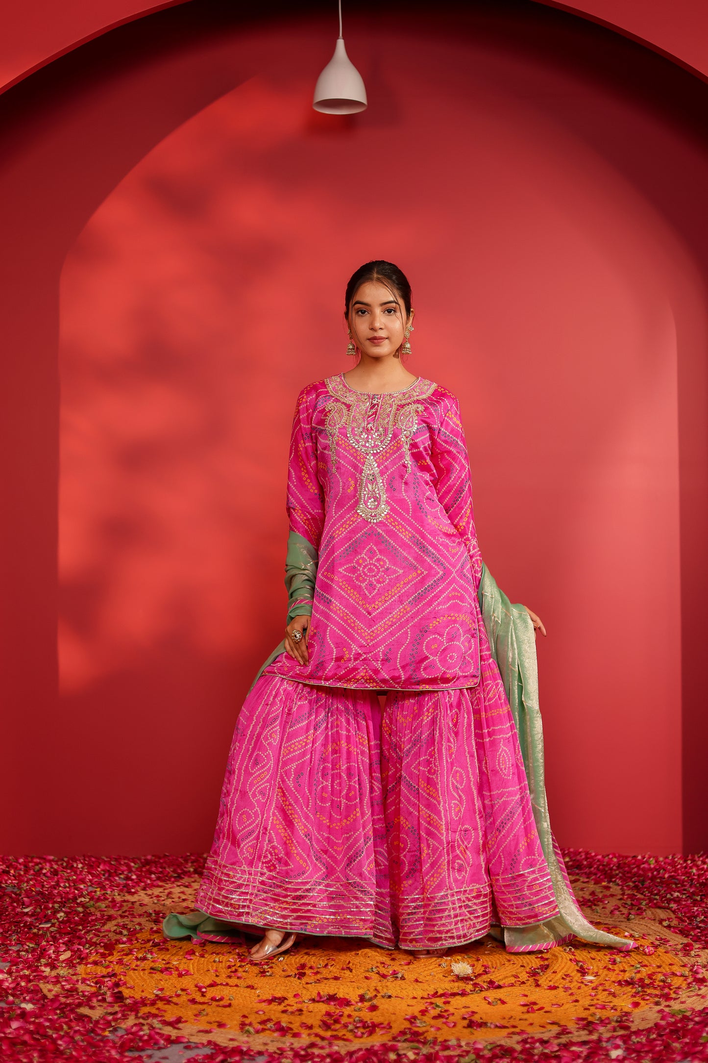 Gul pink bandhani printed Sharara set