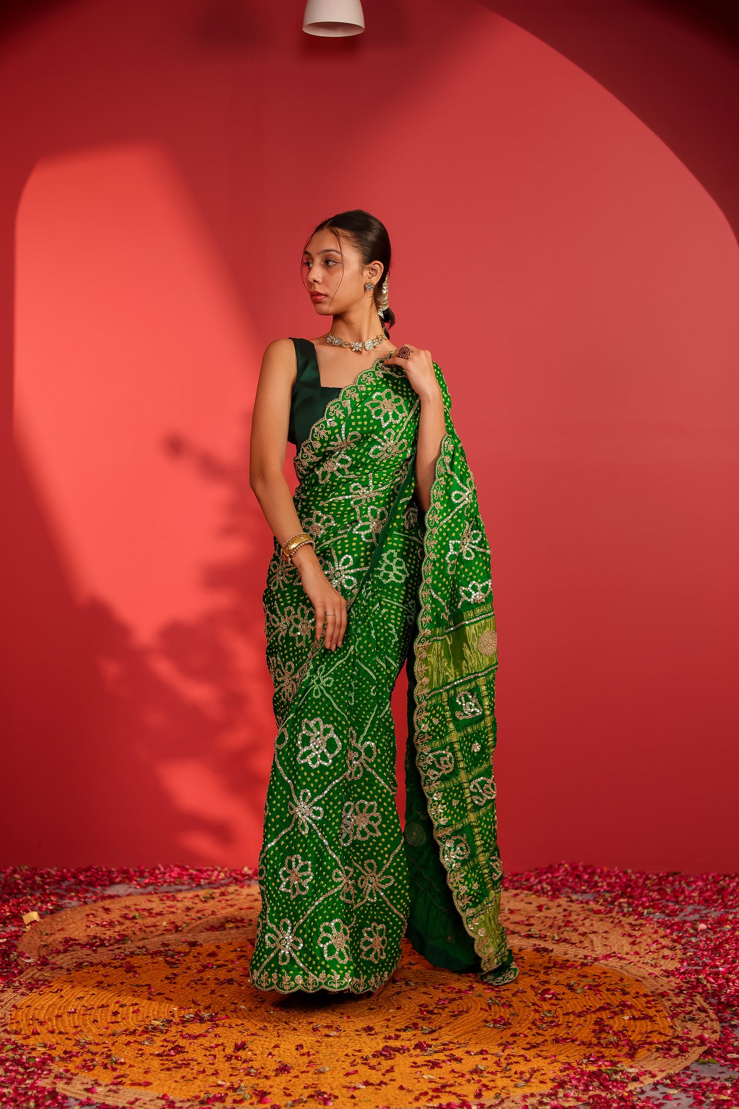 Anushuya Handcrafted Gajji Checks Bandhani Saree