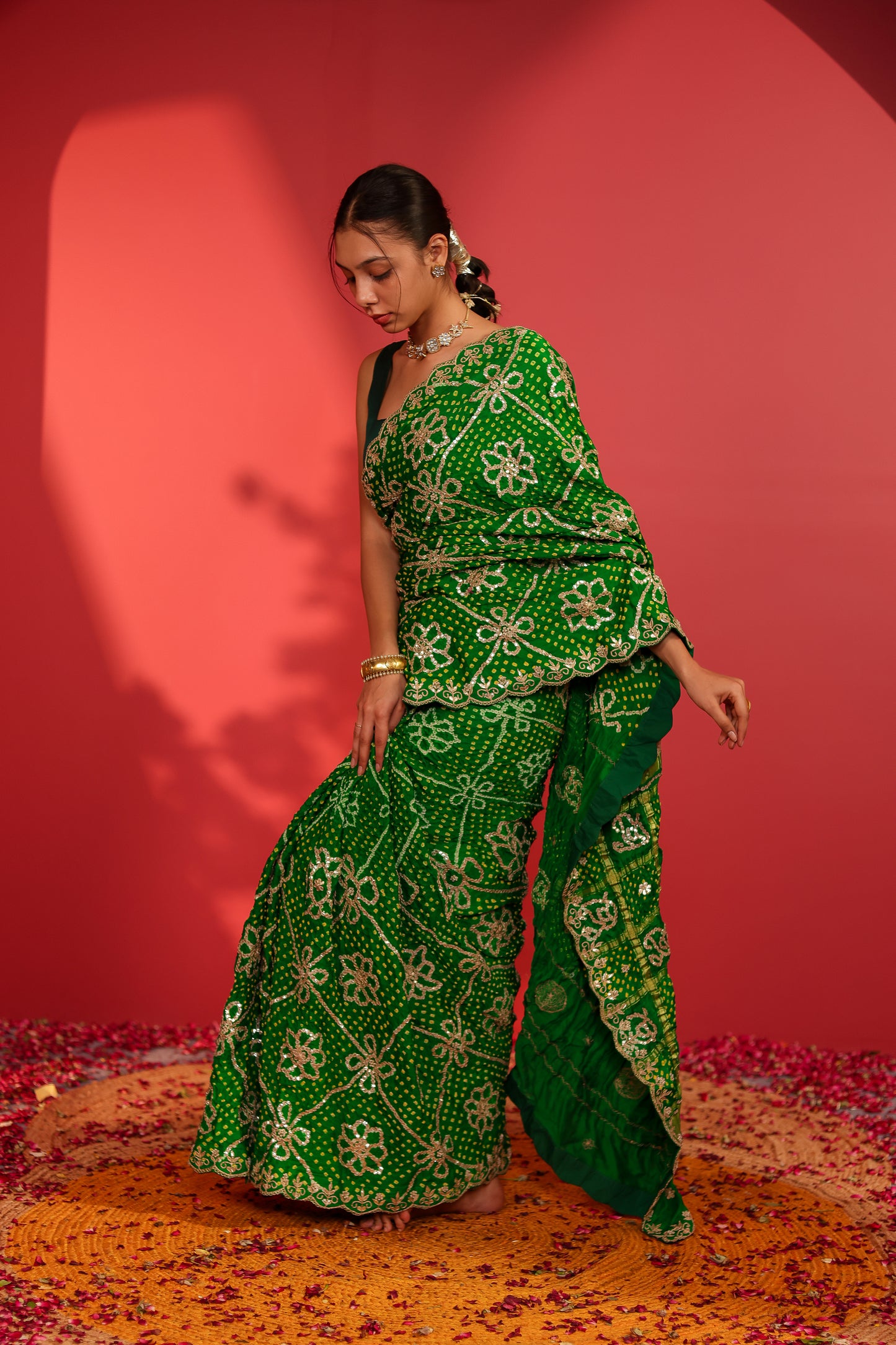 Anushuya Handcrafted Gajji Checks Bandhani Saree