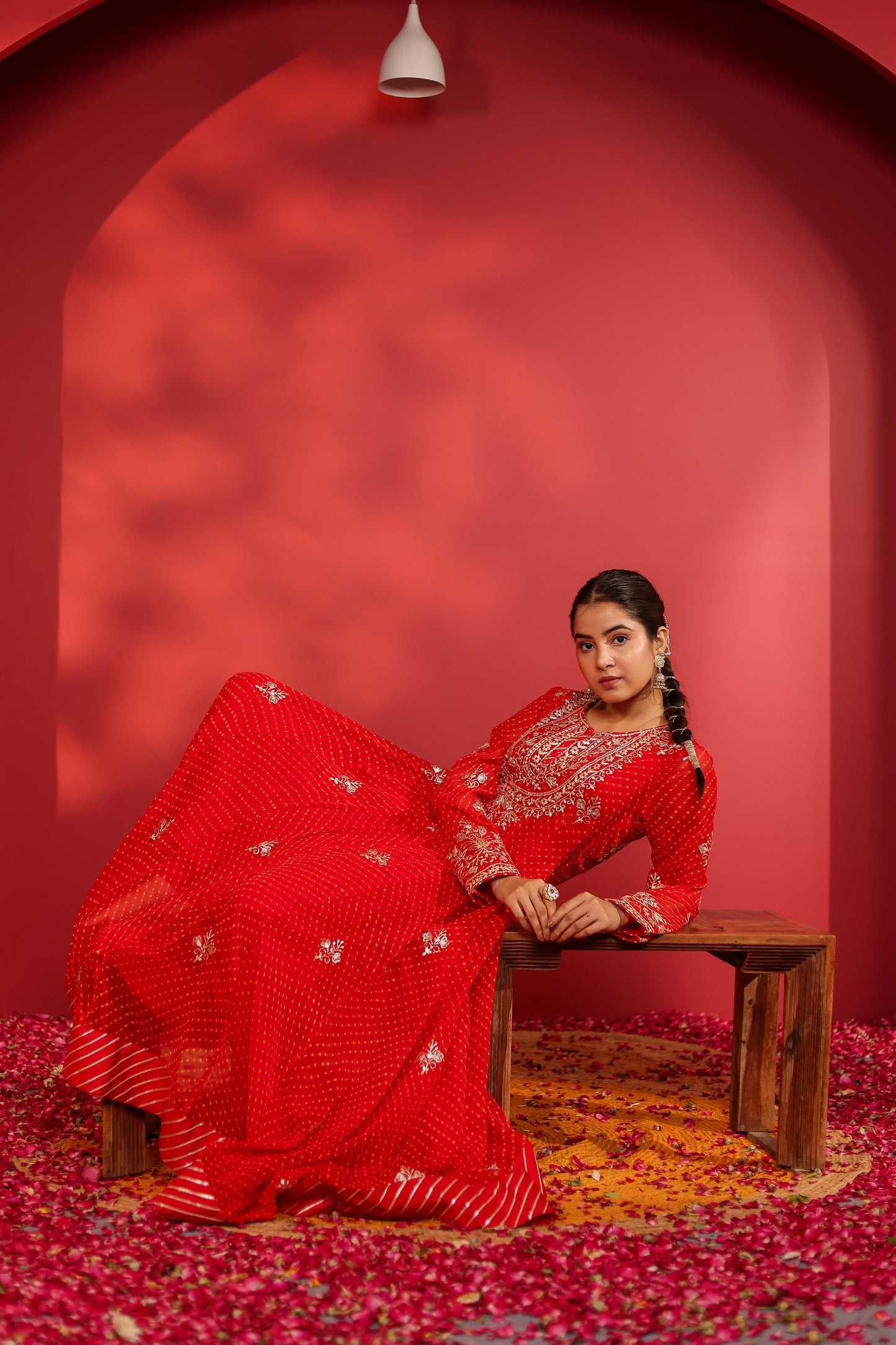 AHELIYA RED MOTHRA ANARKALI SET