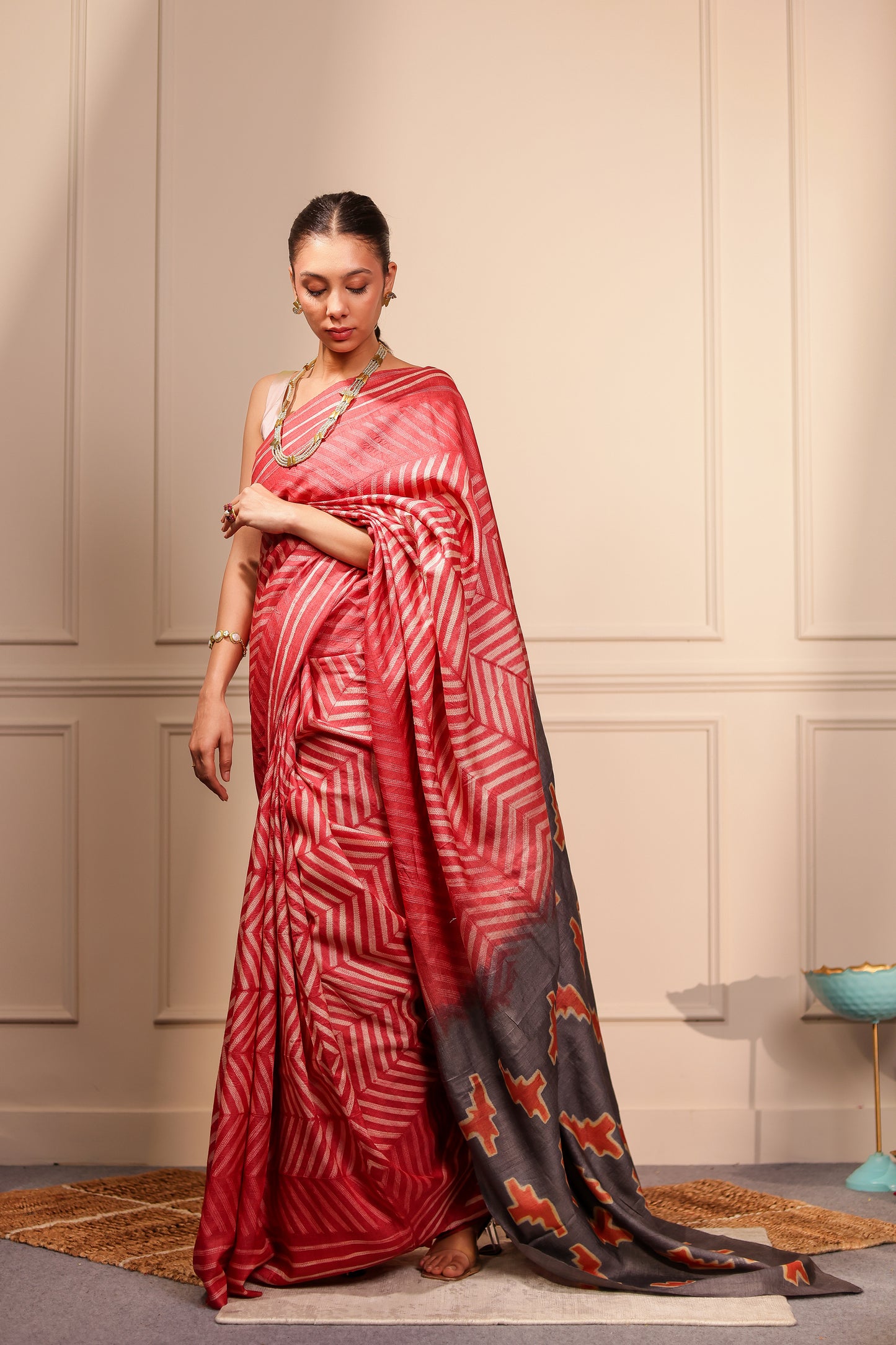 AKIRA RUST TUSSAR SHIBORI HANDCRAFTED SAREE