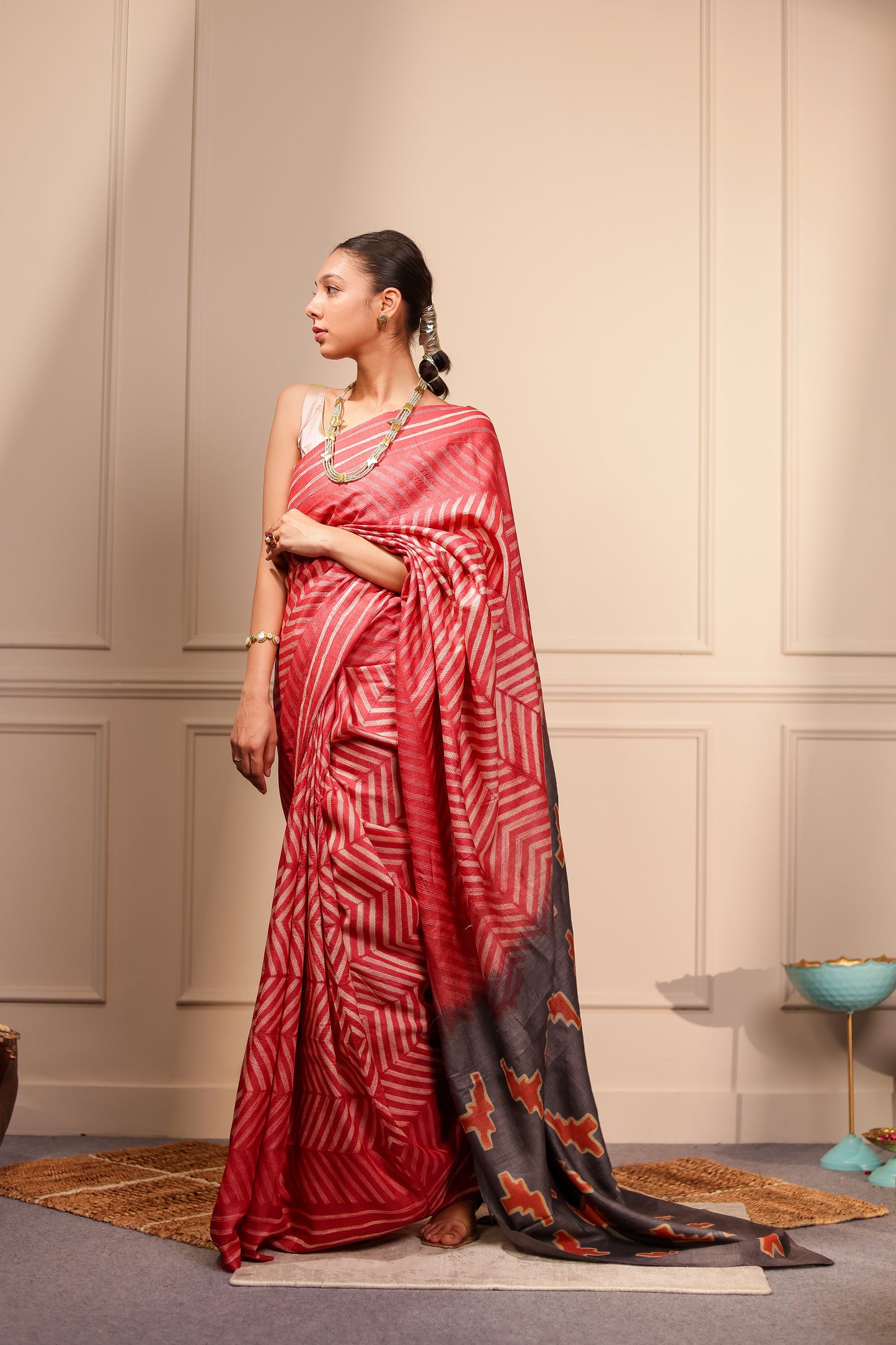 AKIRA RUST TUSSAR SHIBORI HANDCRAFTED SAREE
