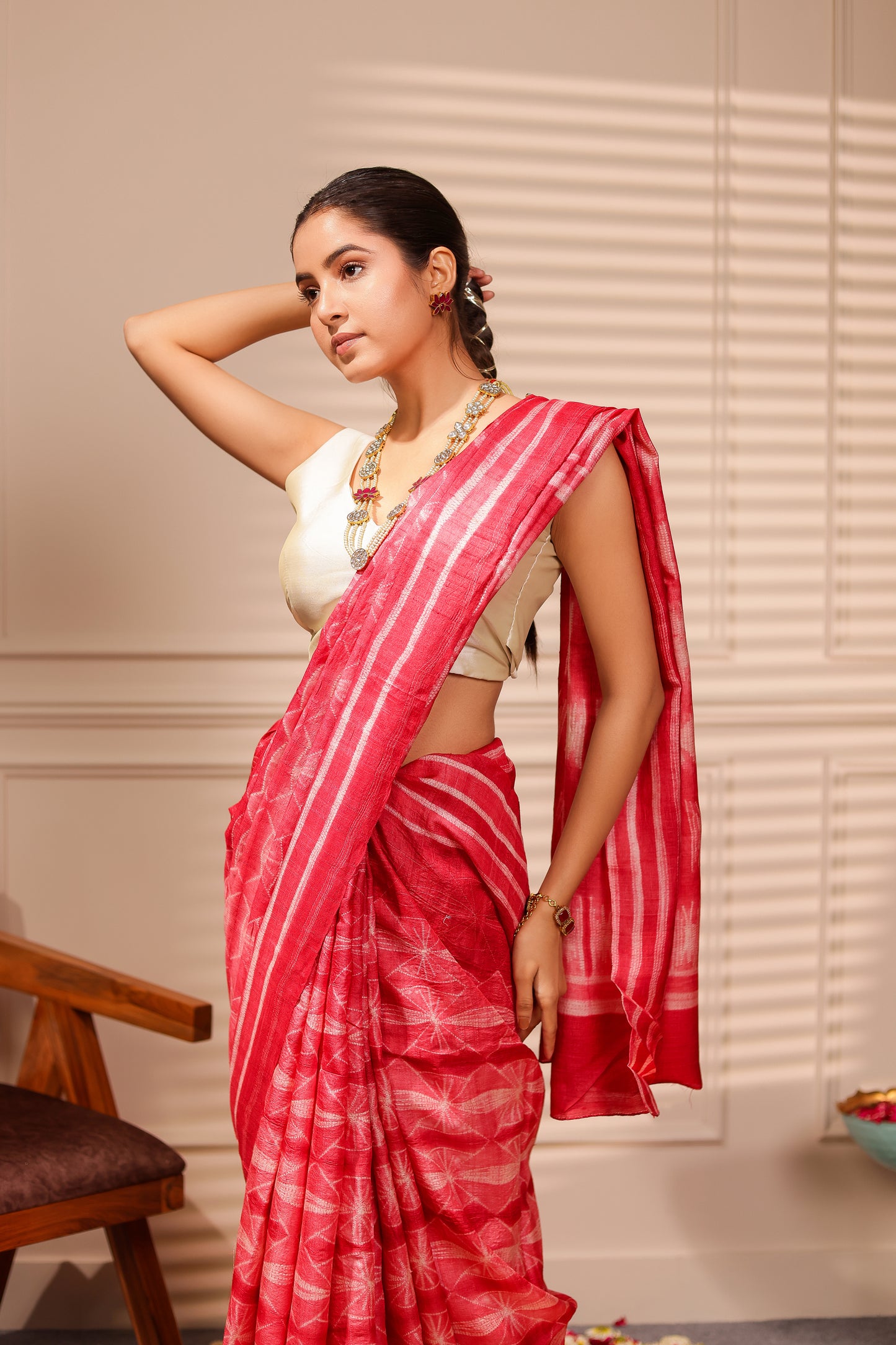 RAAHI RUST TUSSAR SHIBORI HANDCRAFTED SAREE