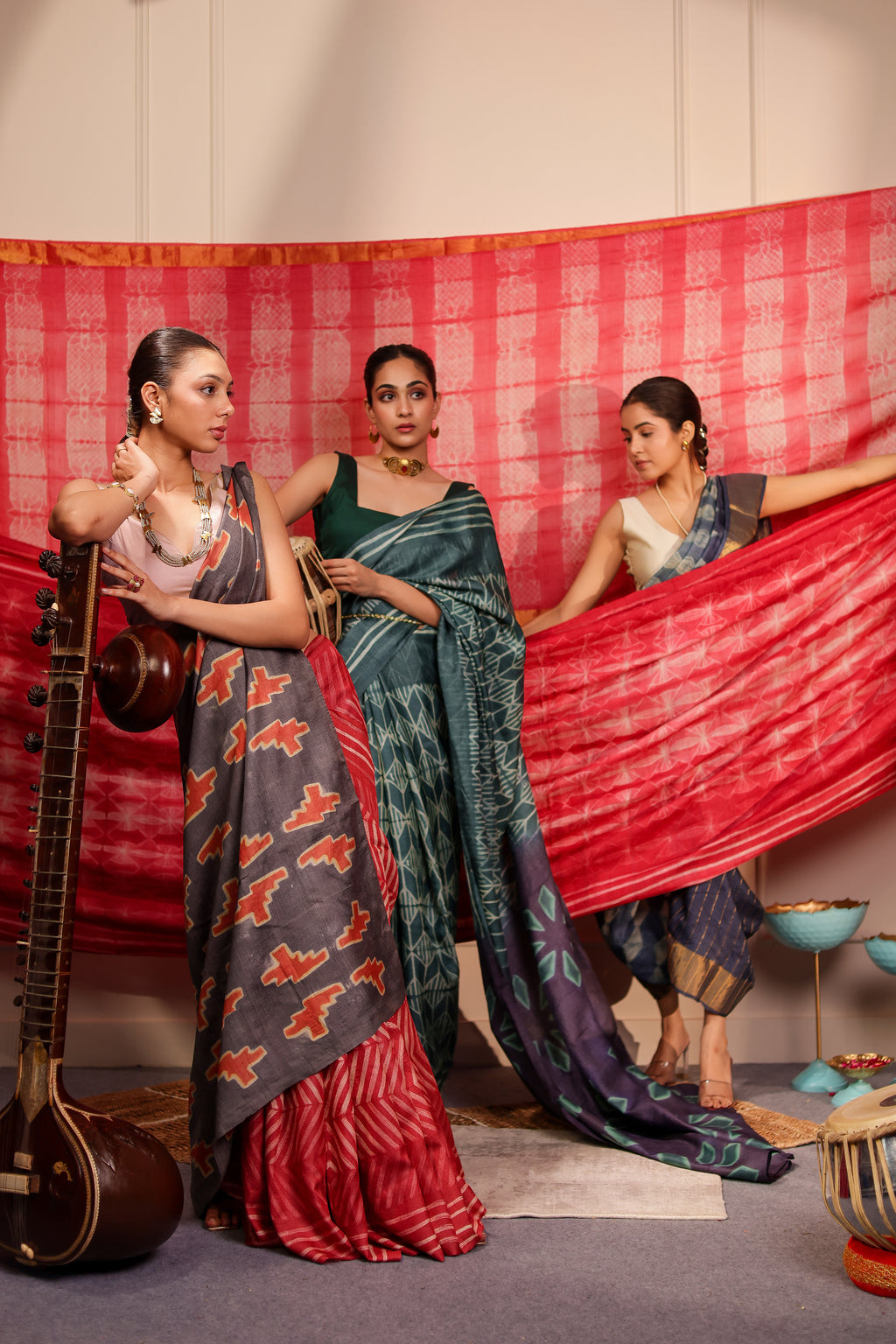 Akira Rust Tussar Shibori Handcrafted Saree