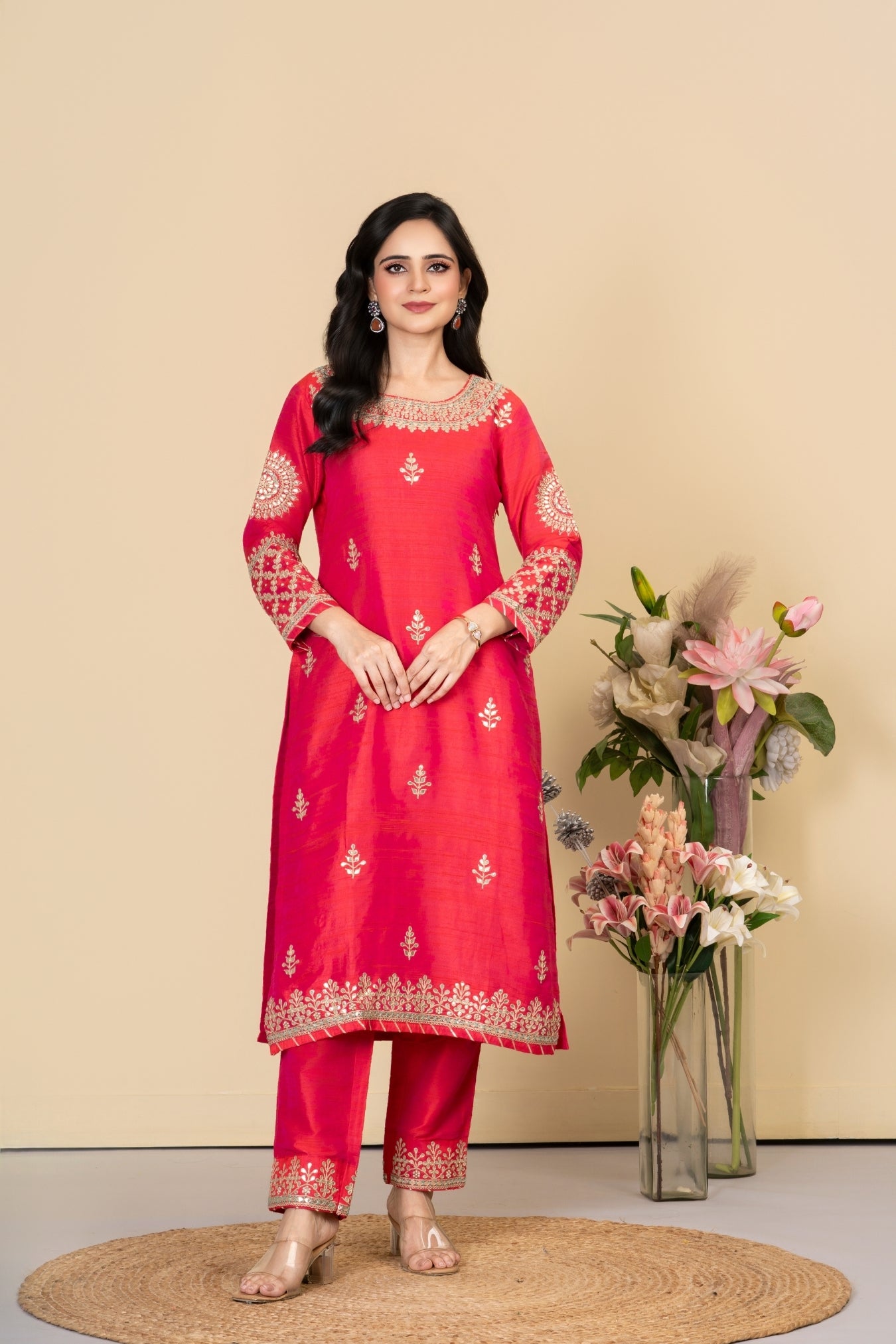 Red Rawsilk Zara Co-ord Set