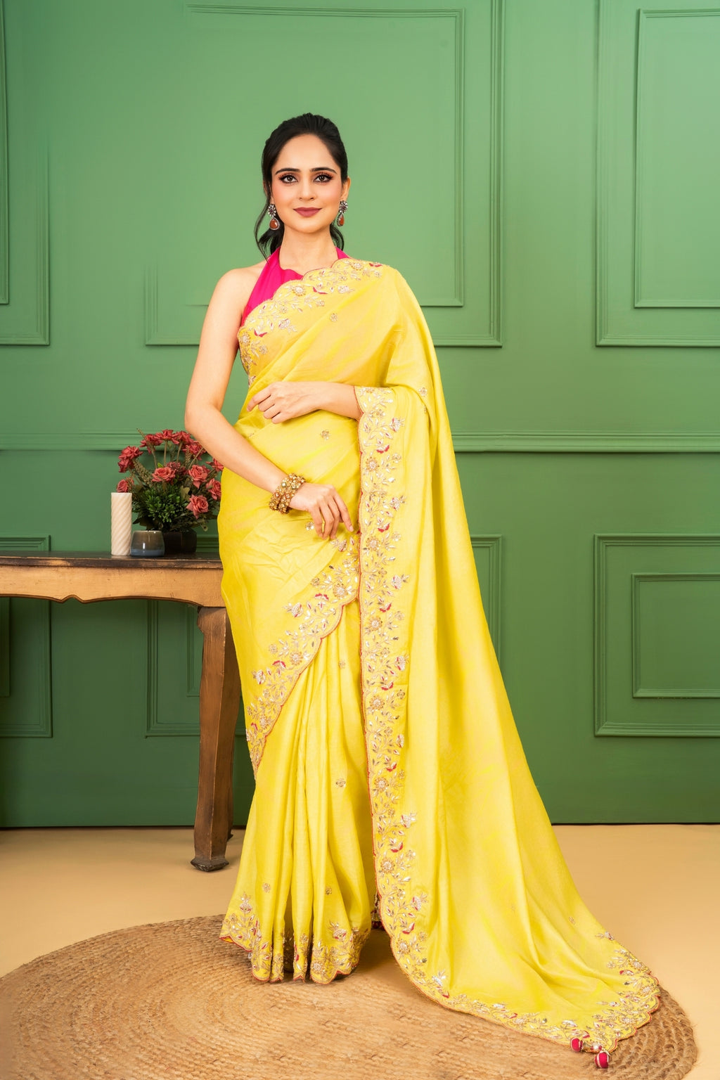 Yellow Tussar Silk Saree