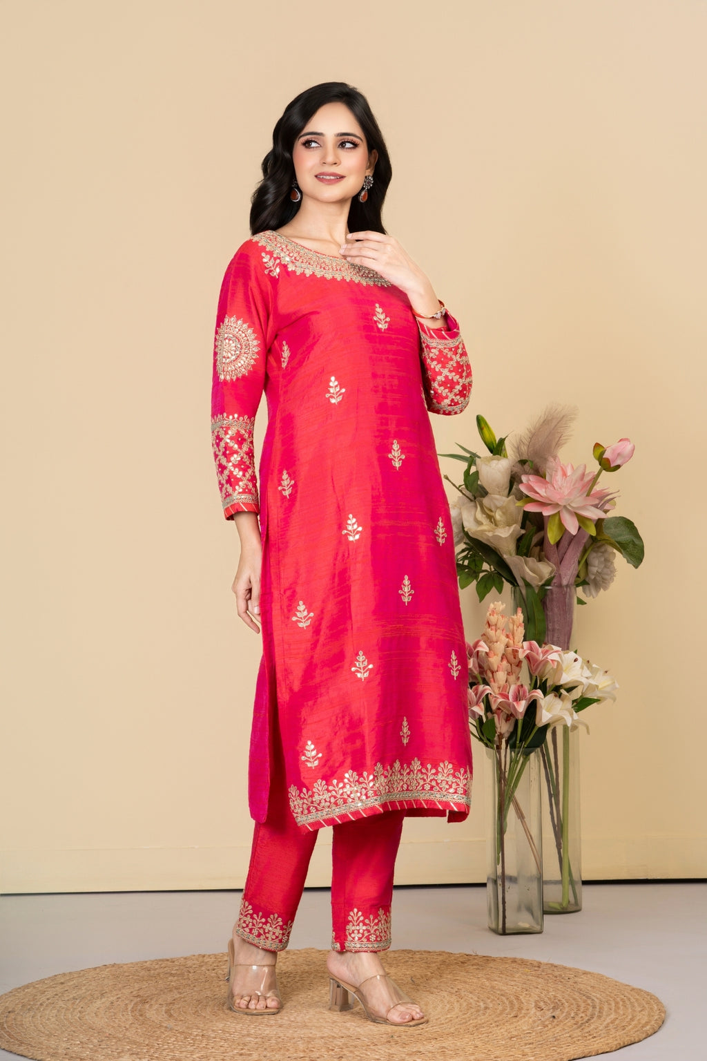 Red Rawsilk Zara Co-ord Set