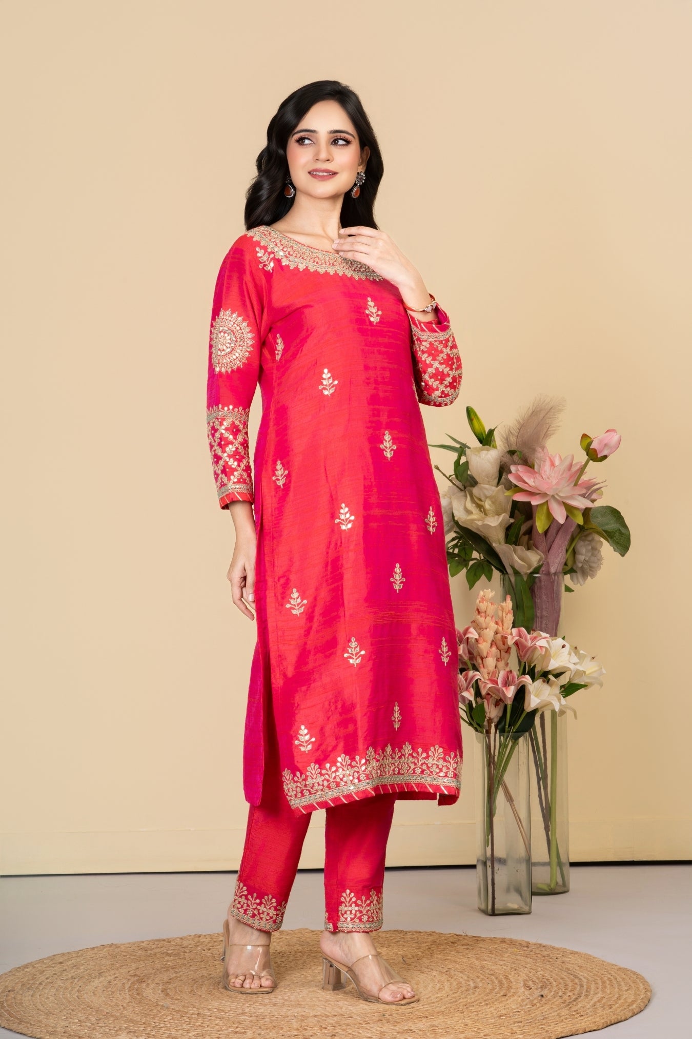 Red Rawsilk Zara Co-ord Set