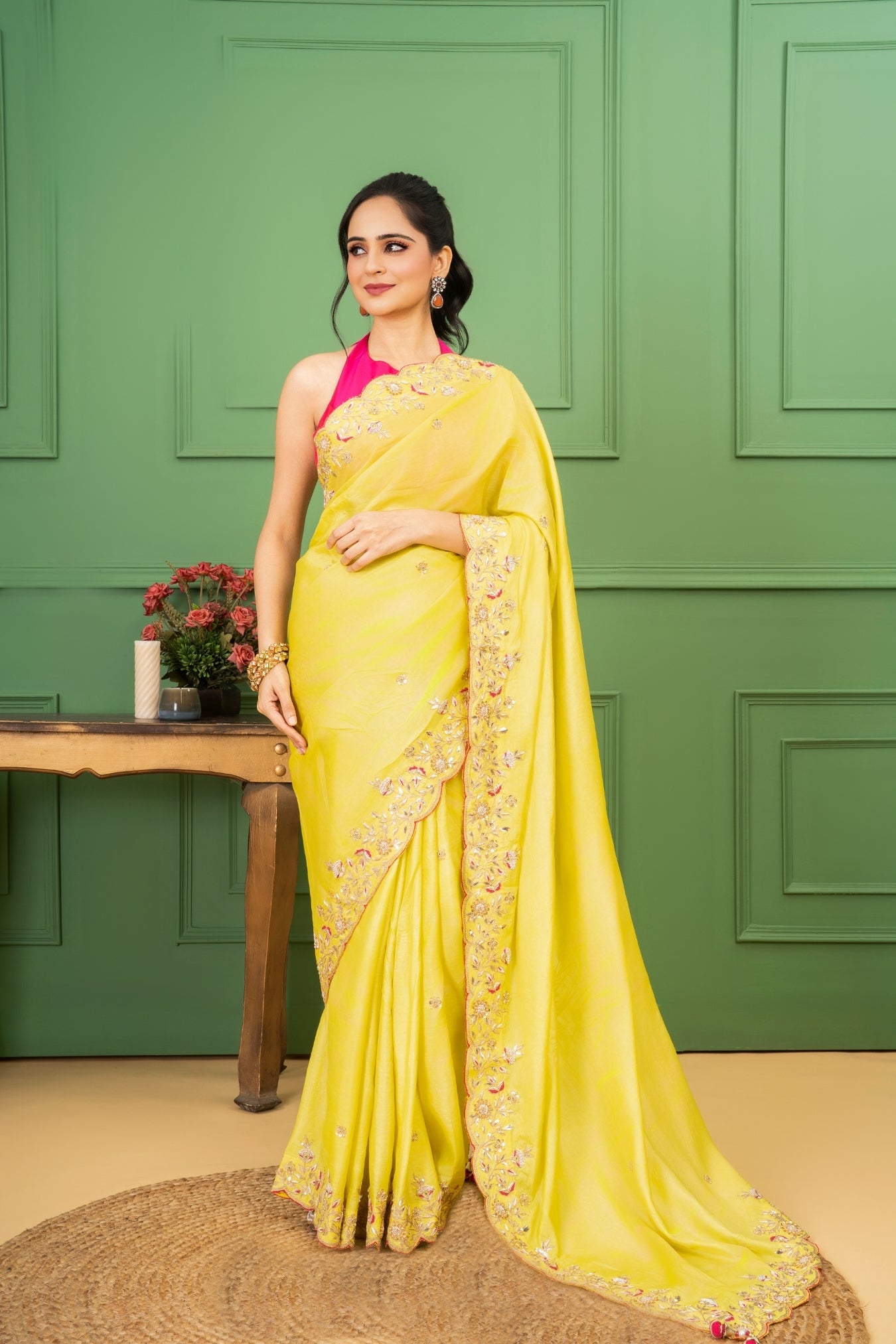 Yellow Tussar Silk Saree