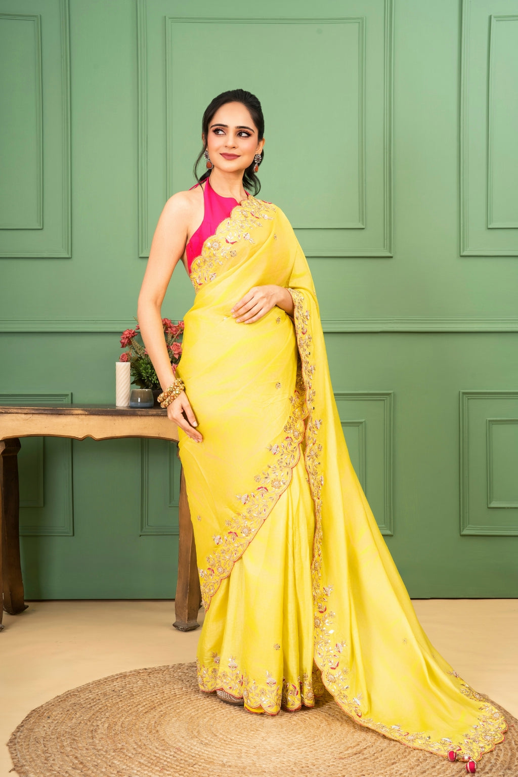 Yellow Tussar Silk Saree