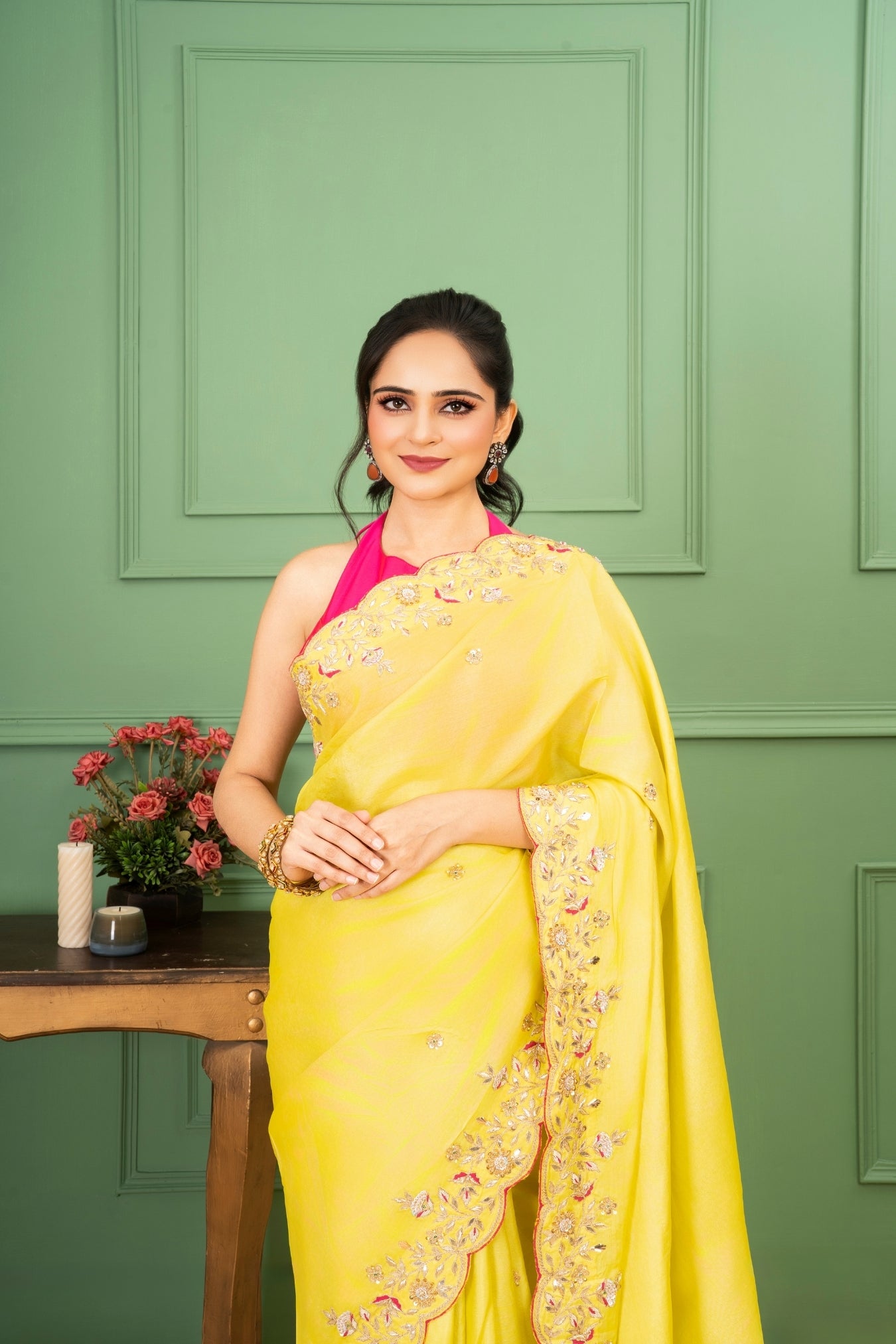 Yellow Tussar Silk Saree