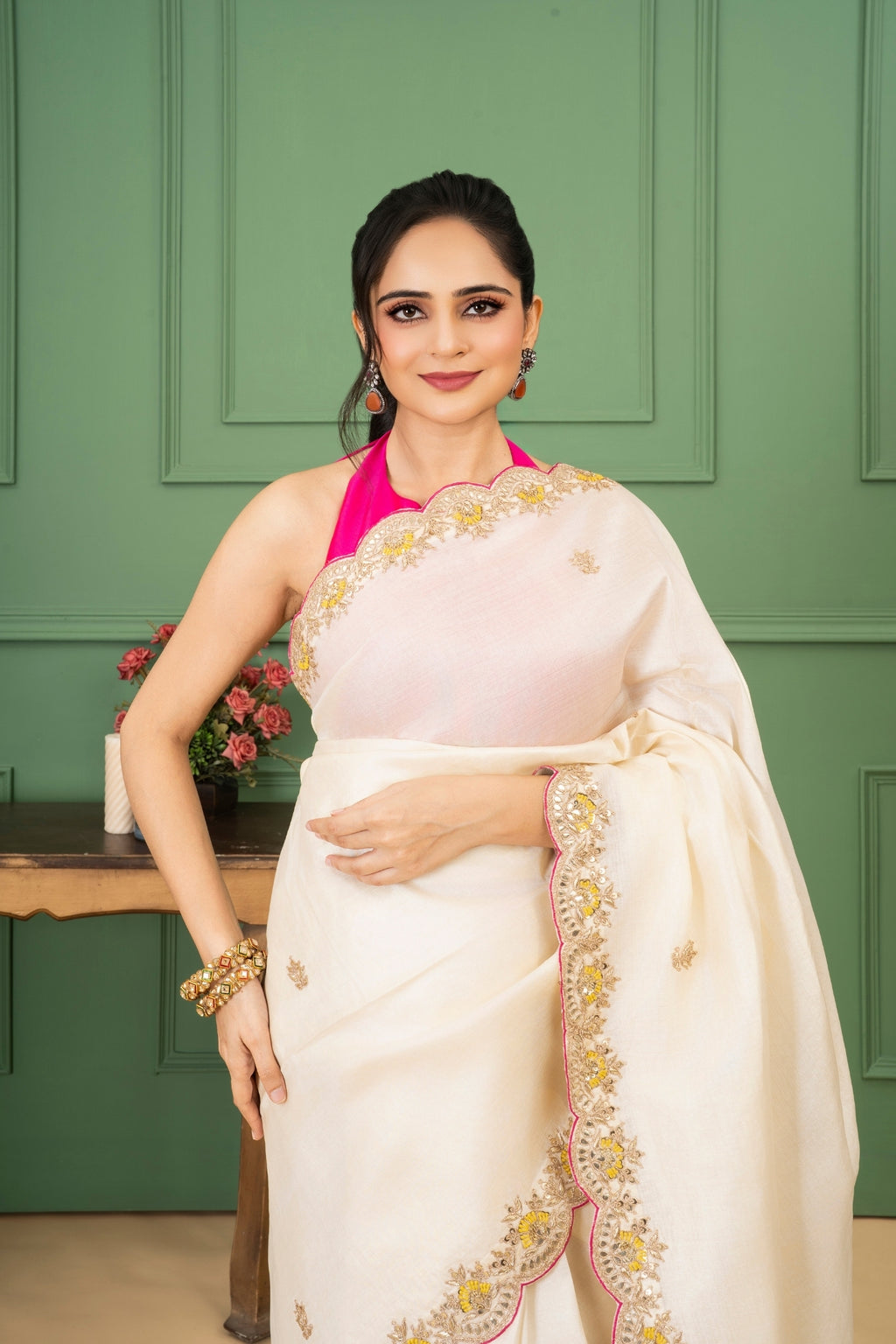 Shwet Off-White Tussar Silk Saree