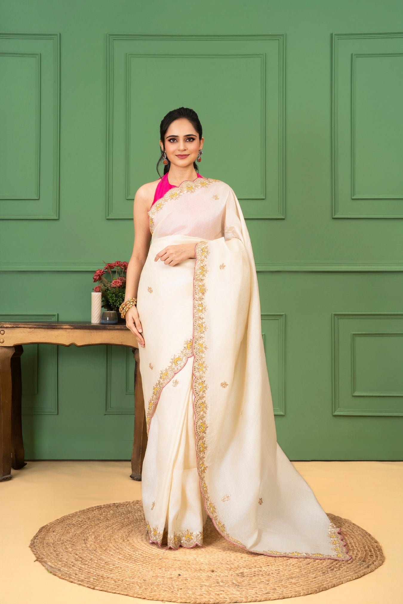 Shwet Off-White Tussar Silk Saree