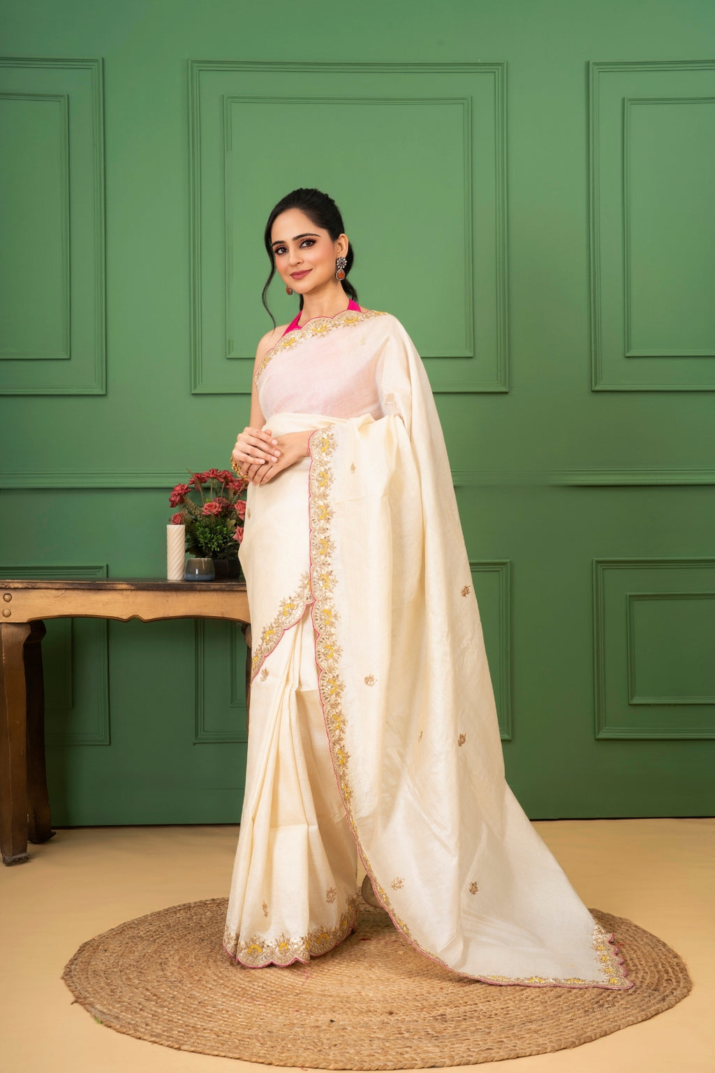 Shwet Off-White Tussar Silk Saree