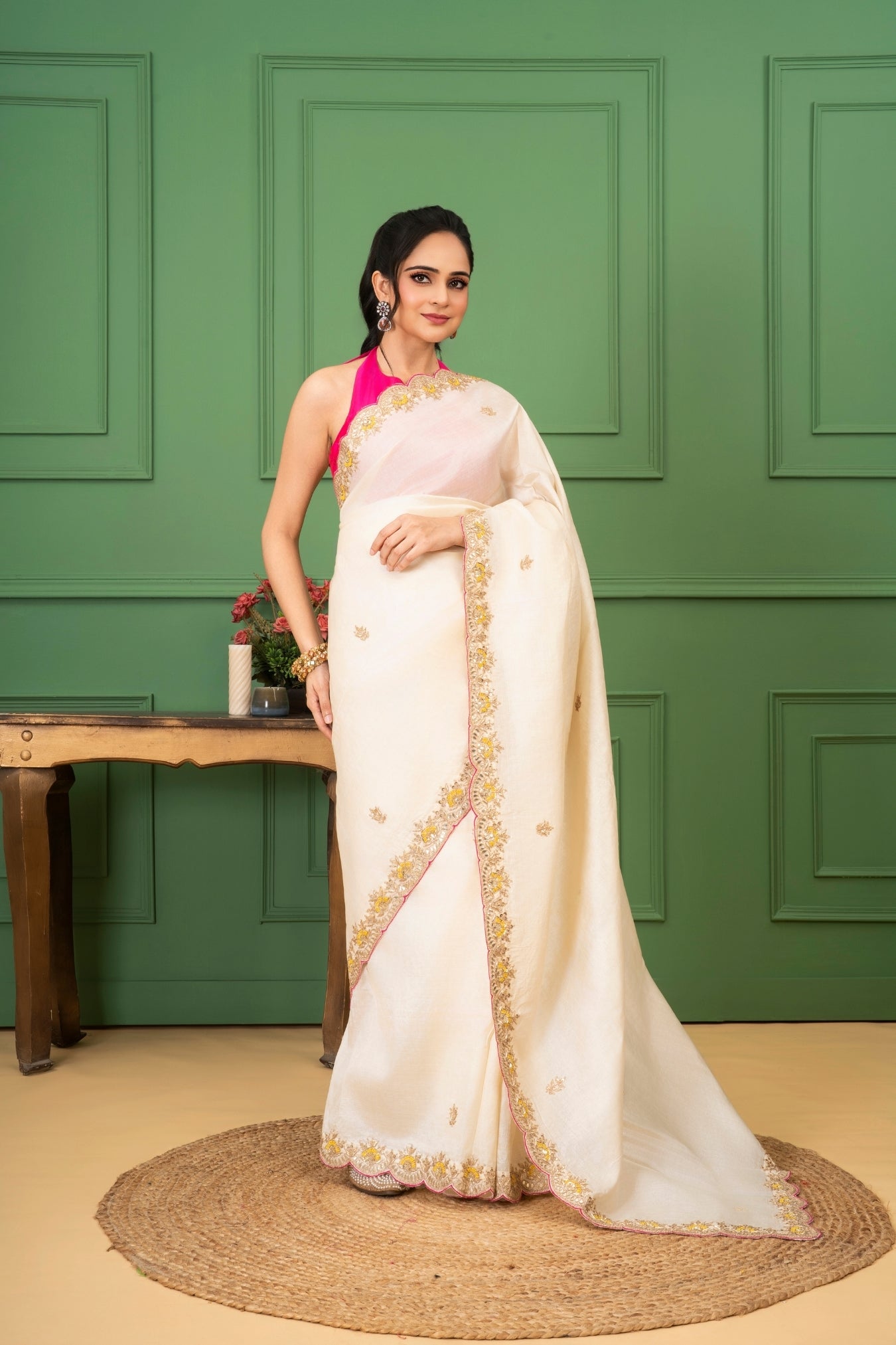 Shwet Off-White Tussar Silk Saree