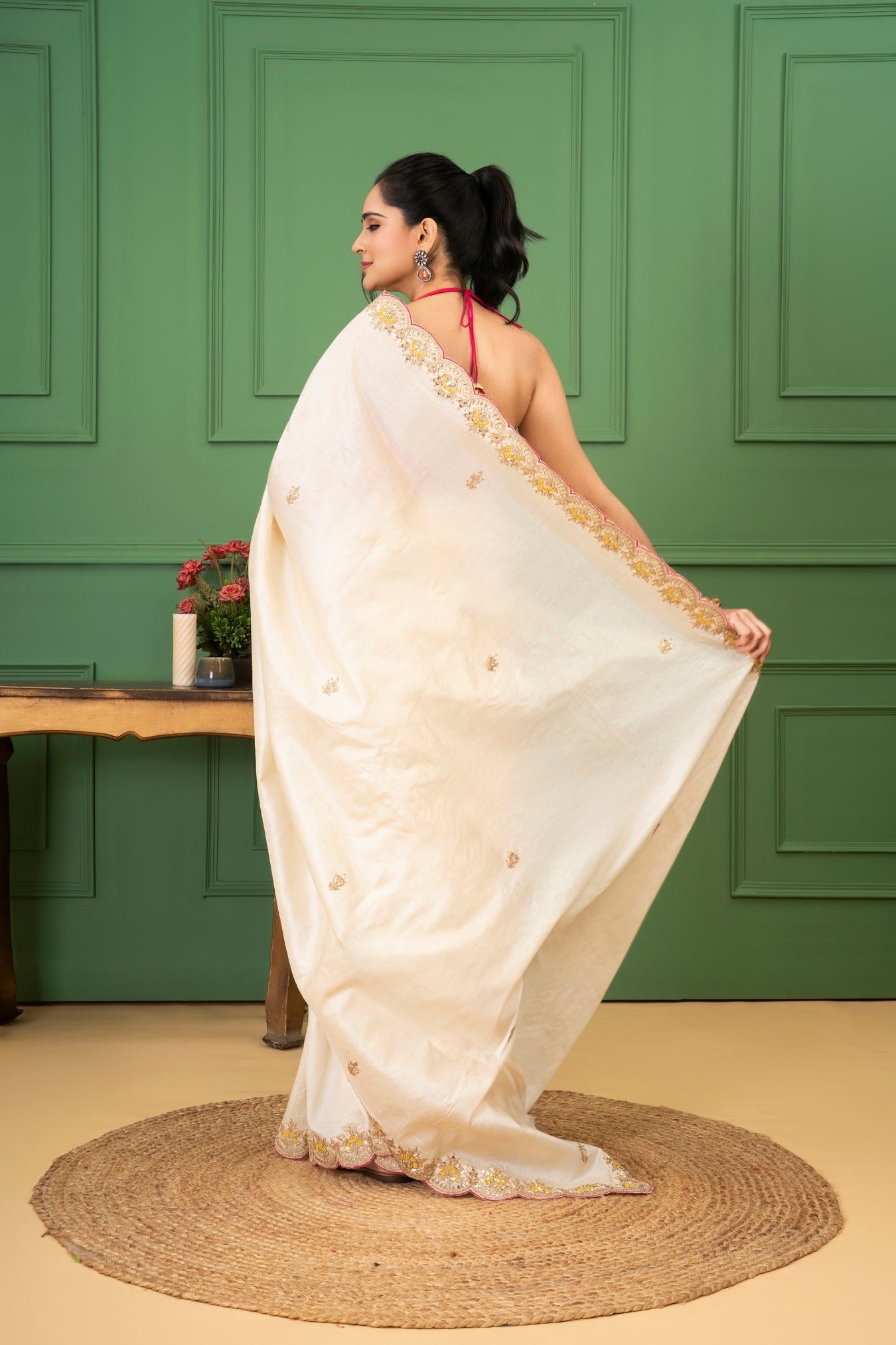 Shwet Off-White Tussar Silk Saree