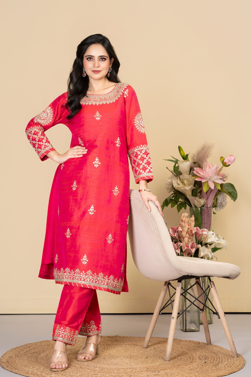 Red Rawsilk Zara Co-ord Set