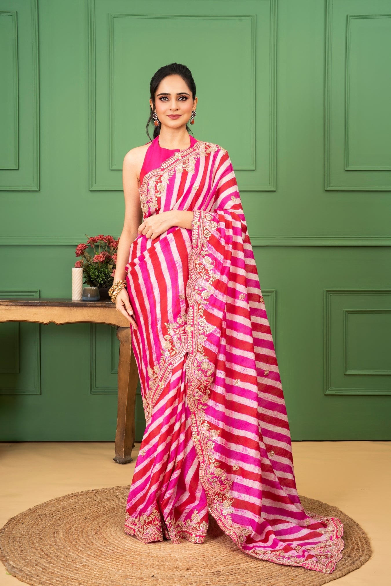 Pink Tussar Lehriya Saree
