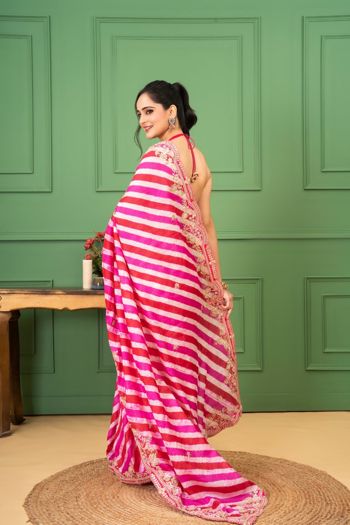Pink Tussar Lehriya Saree