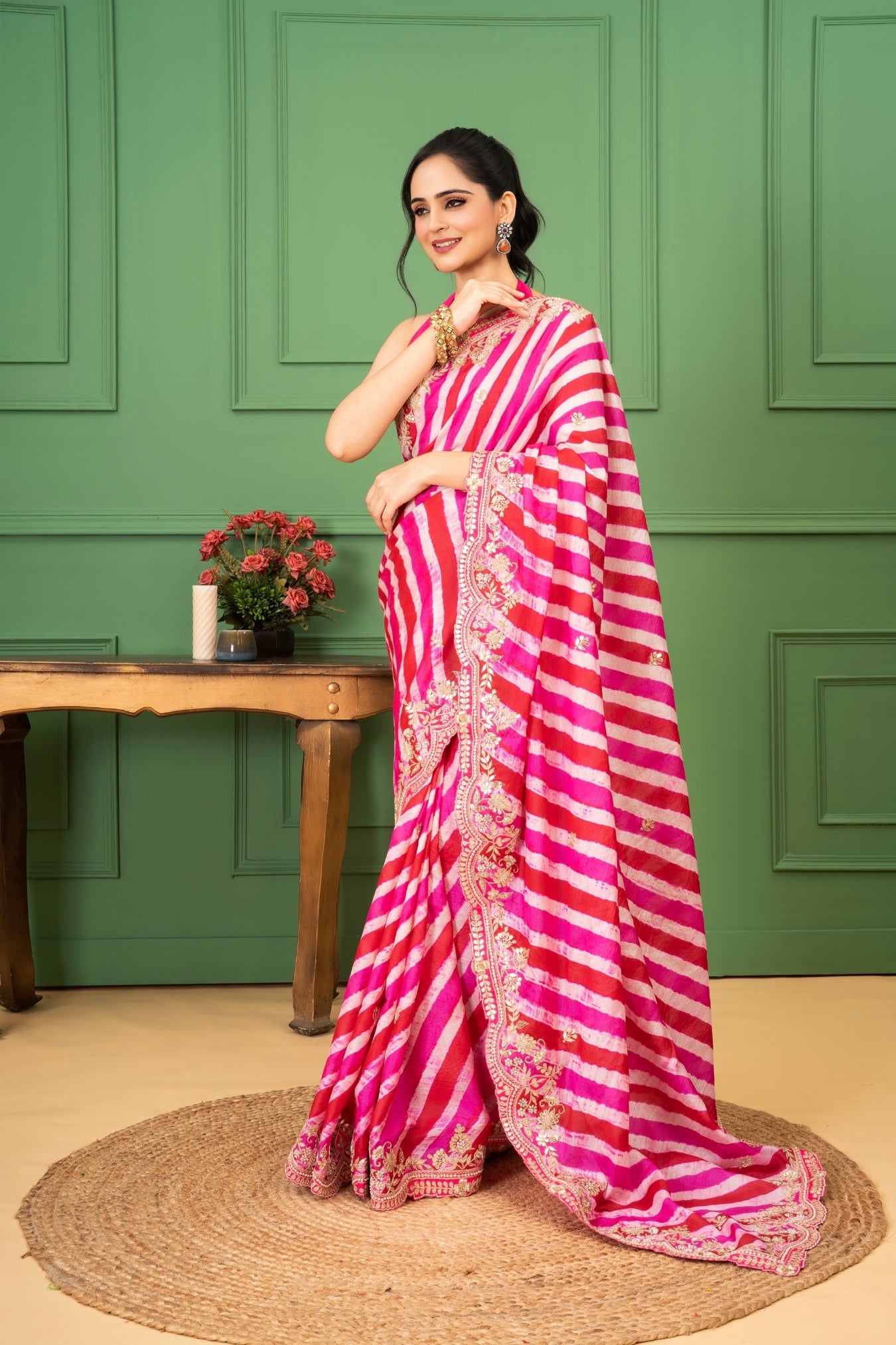 Pink Tussar Lehriya Saree