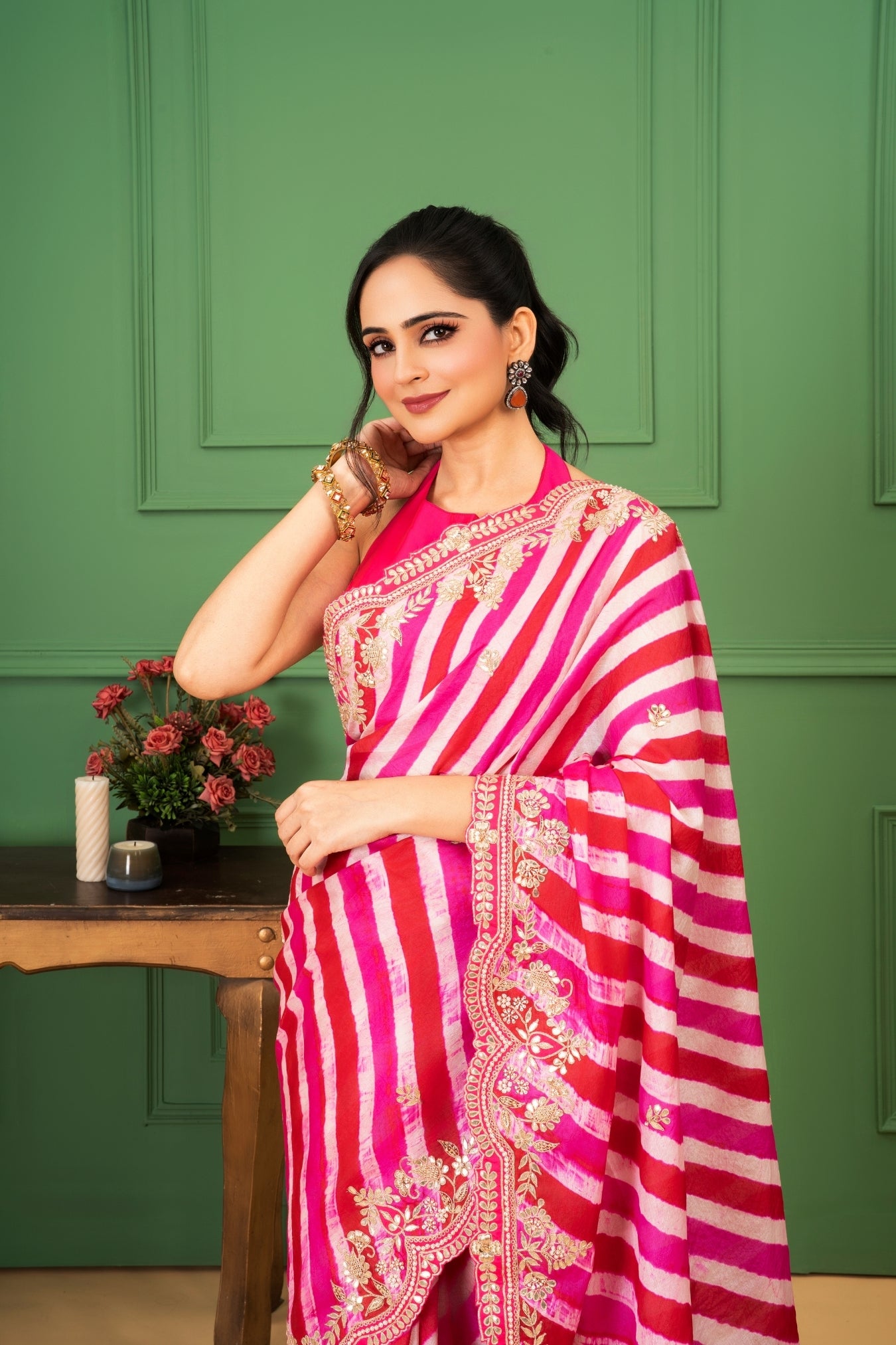 Pink Tussar Lehriya Saree