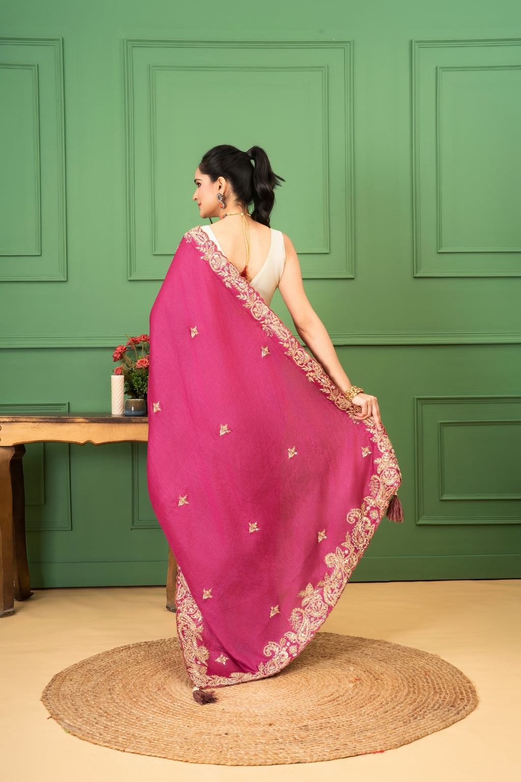 Wine Tussar Silk Saree