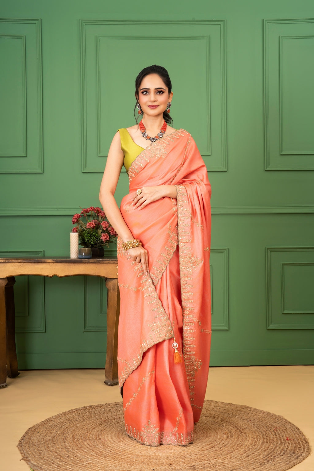 Orange Tussar Silk Saree