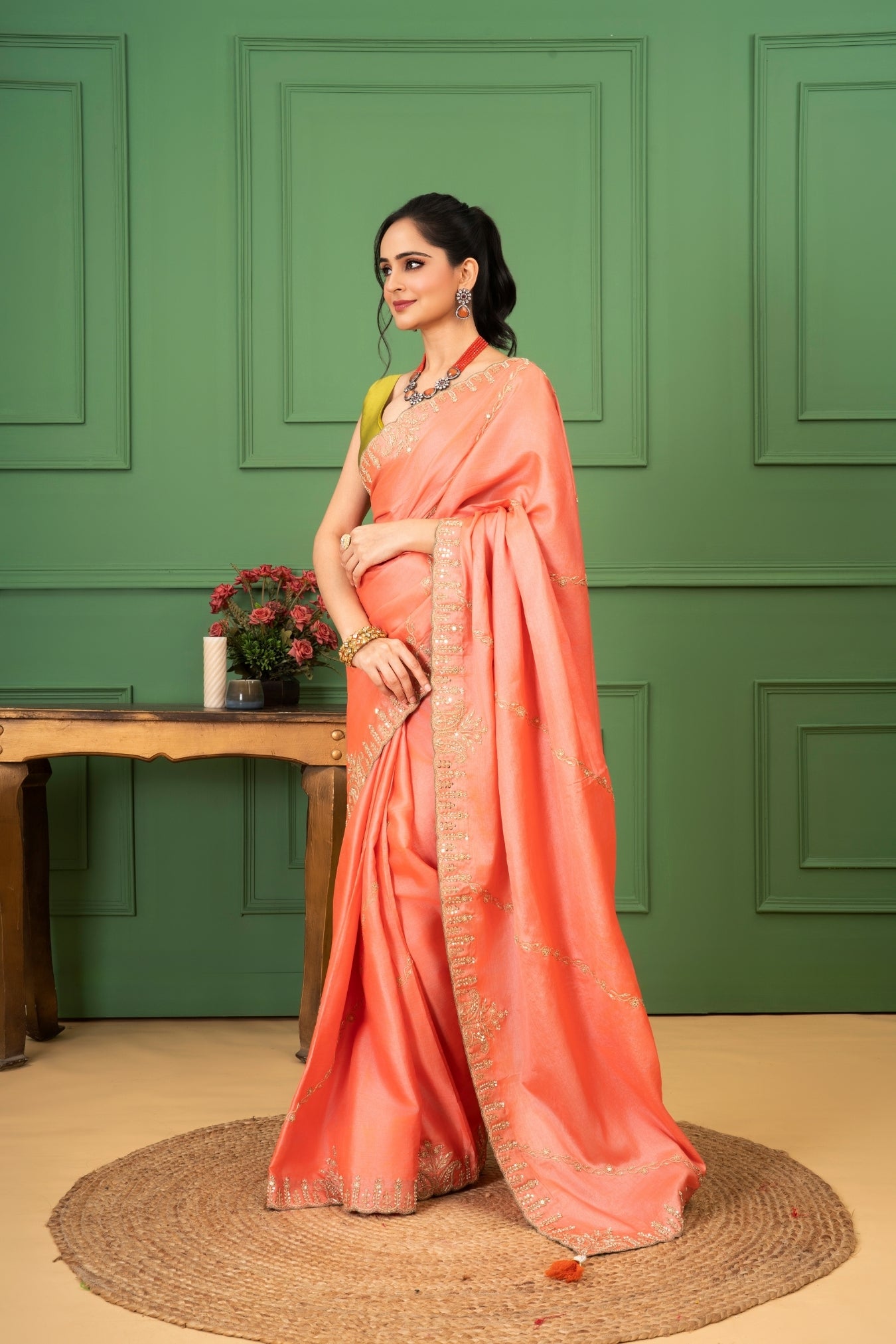 Orange Tussar Silk Saree