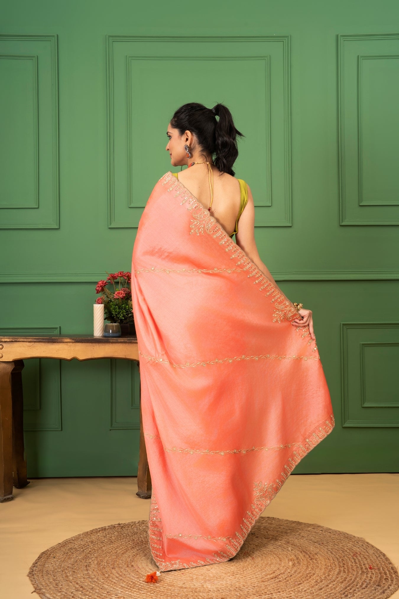 Orange Tussar Silk Saree