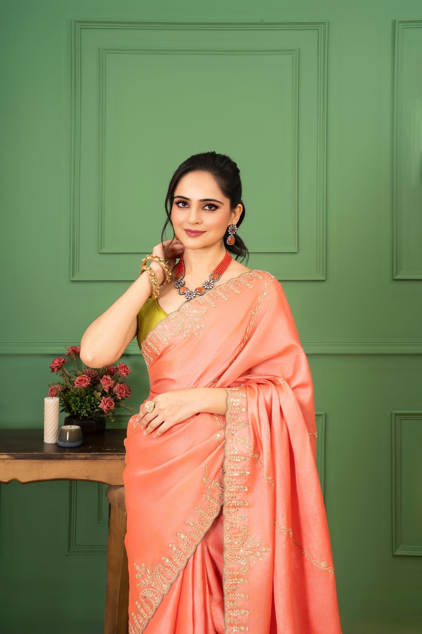Orange Tussar Silk Saree