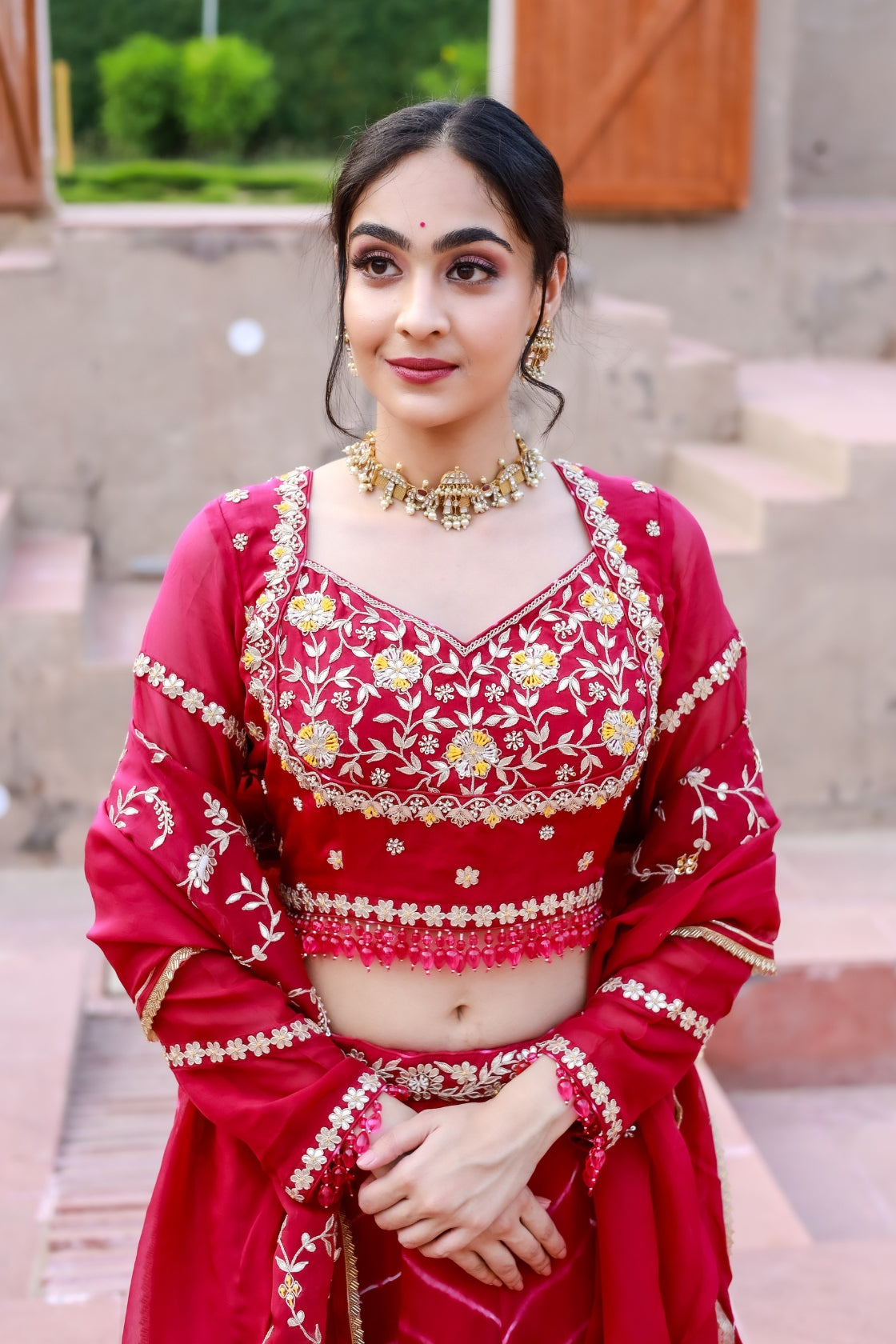 Ruhani Organza Silk Leheriya Lehenga Set