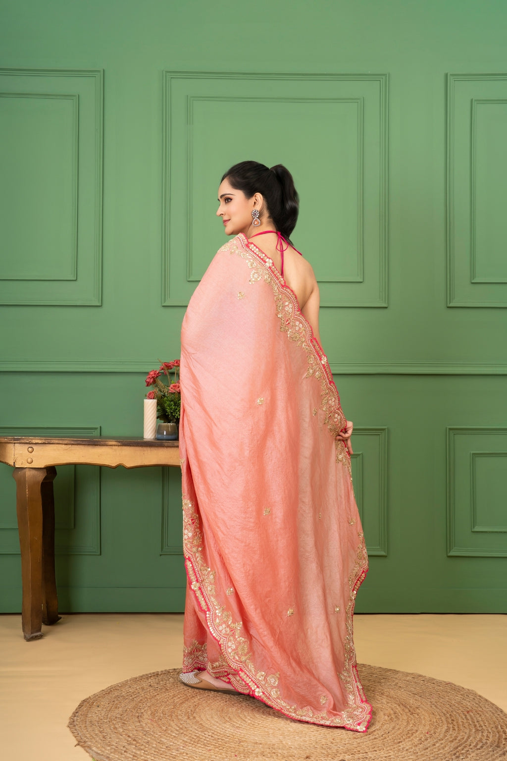 Onion Pink Tussar Silk Saree
