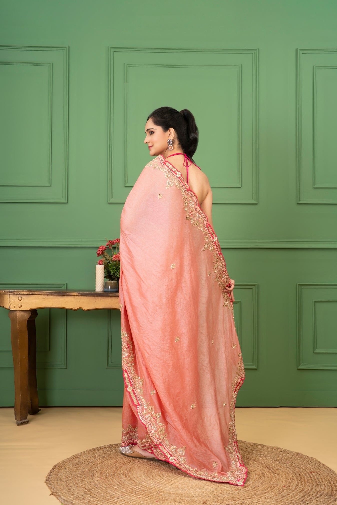 Onion Pink Tussar Silk Saree
