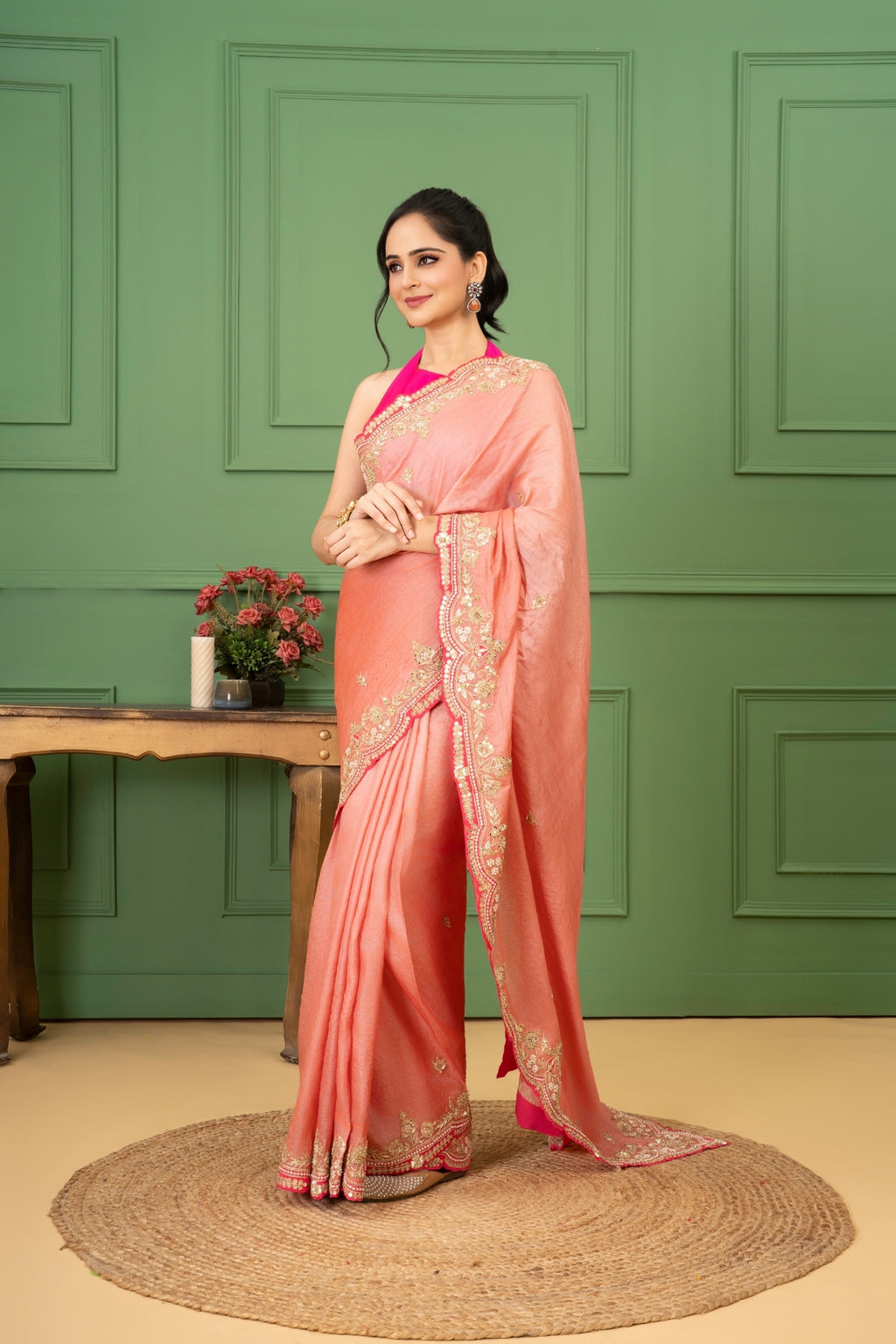 Onion Pink Tussar Silk Saree