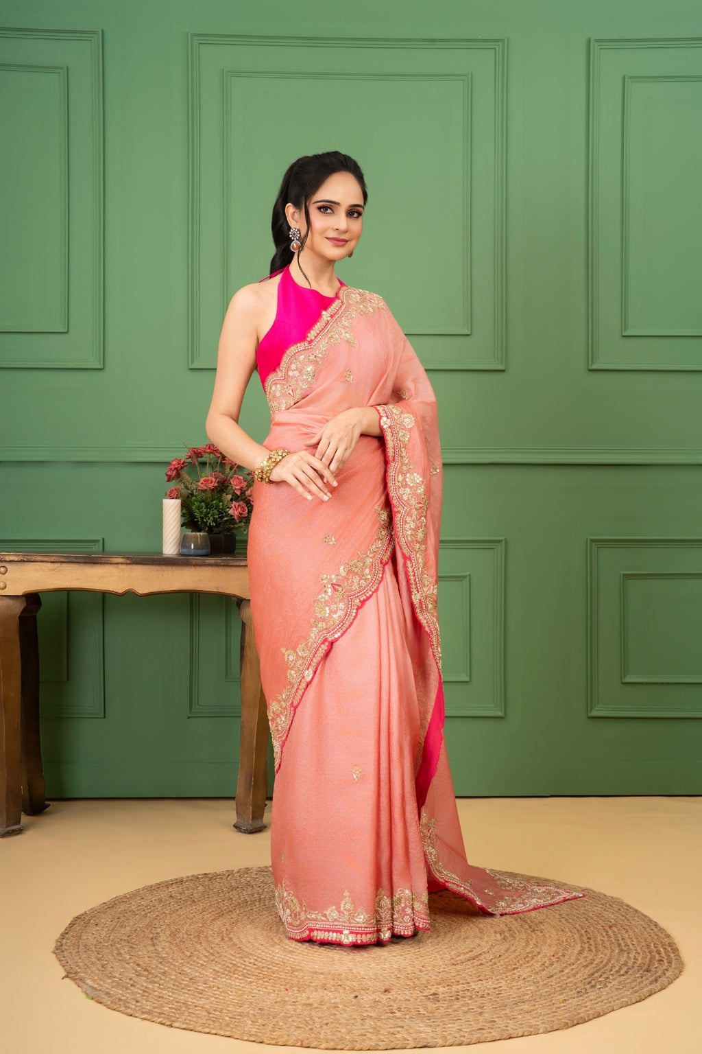 Onion Pink Tussar Silk Saree