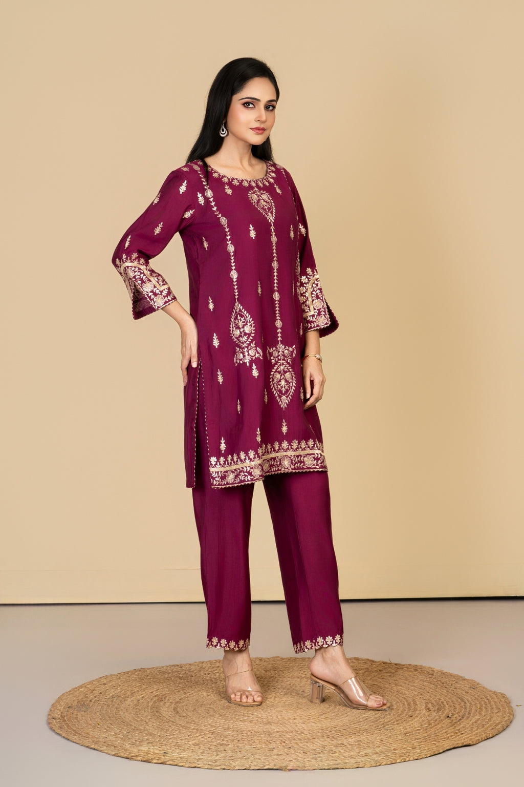 Wine Russian Silk Co-ord Set