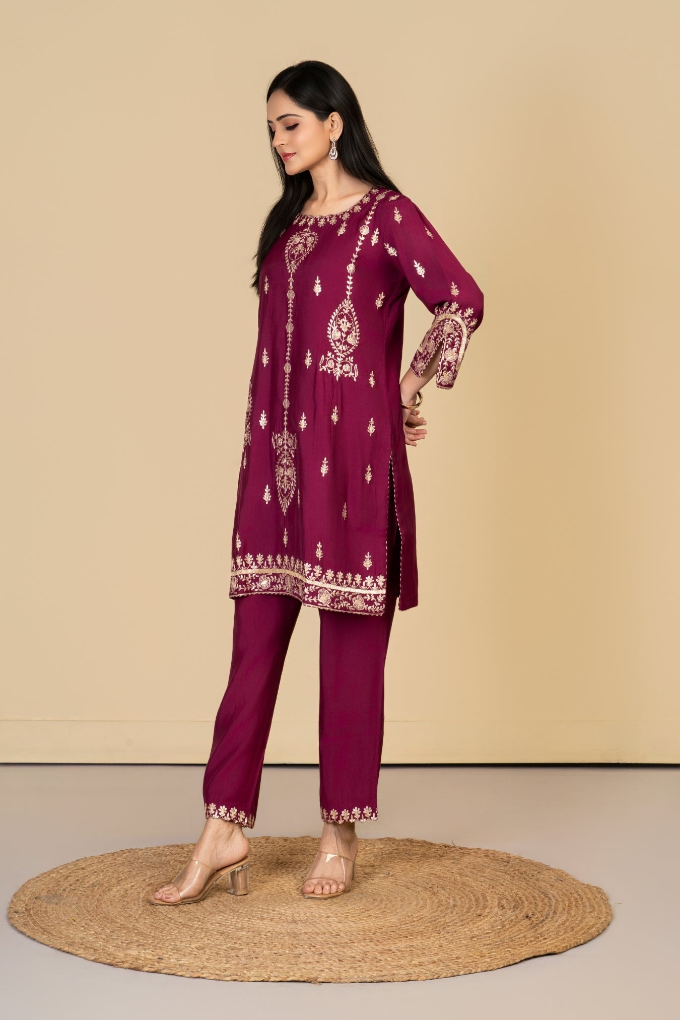 Wine Russian Silk Co-ord Set