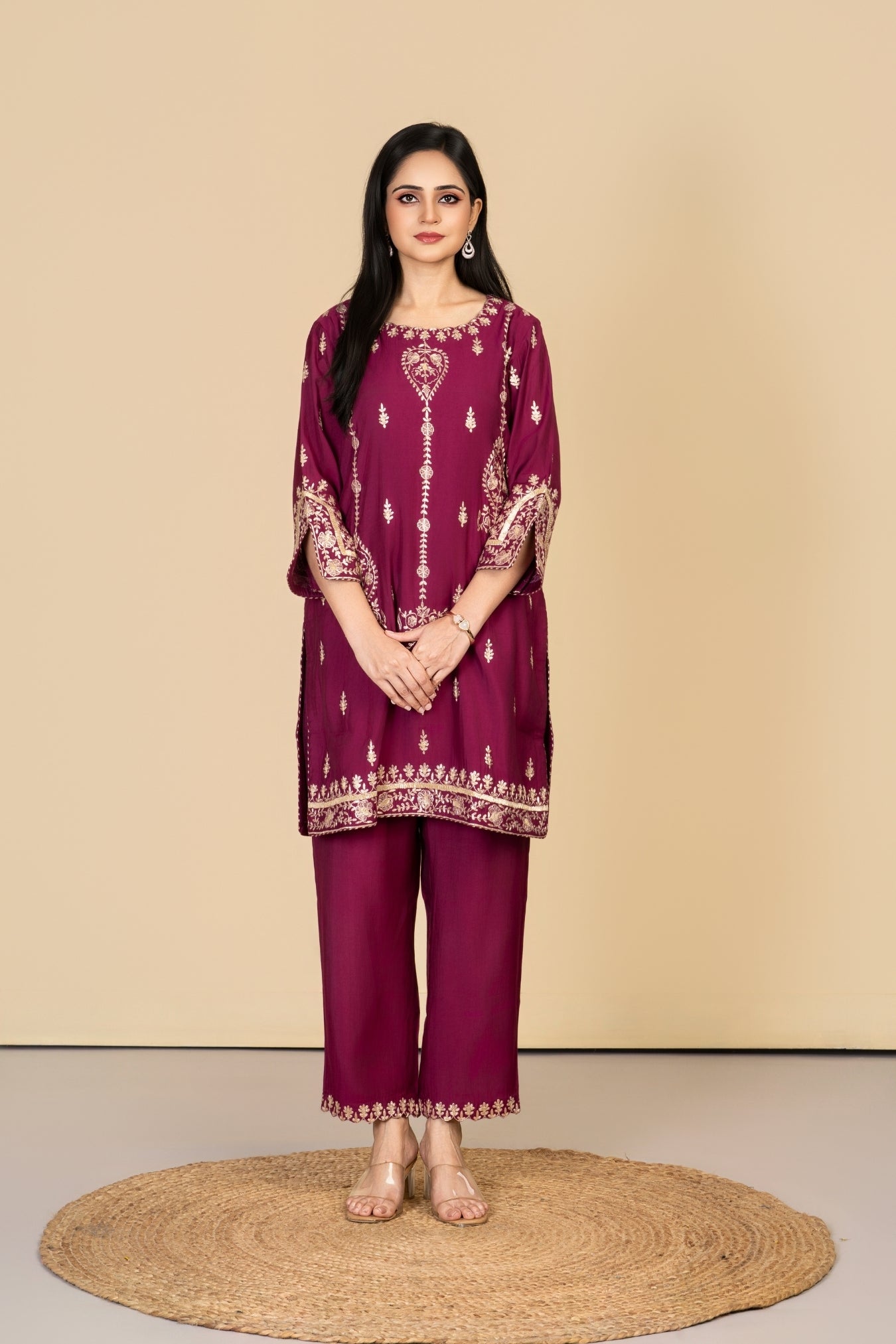 Wine Russian Silk Co-ord Set