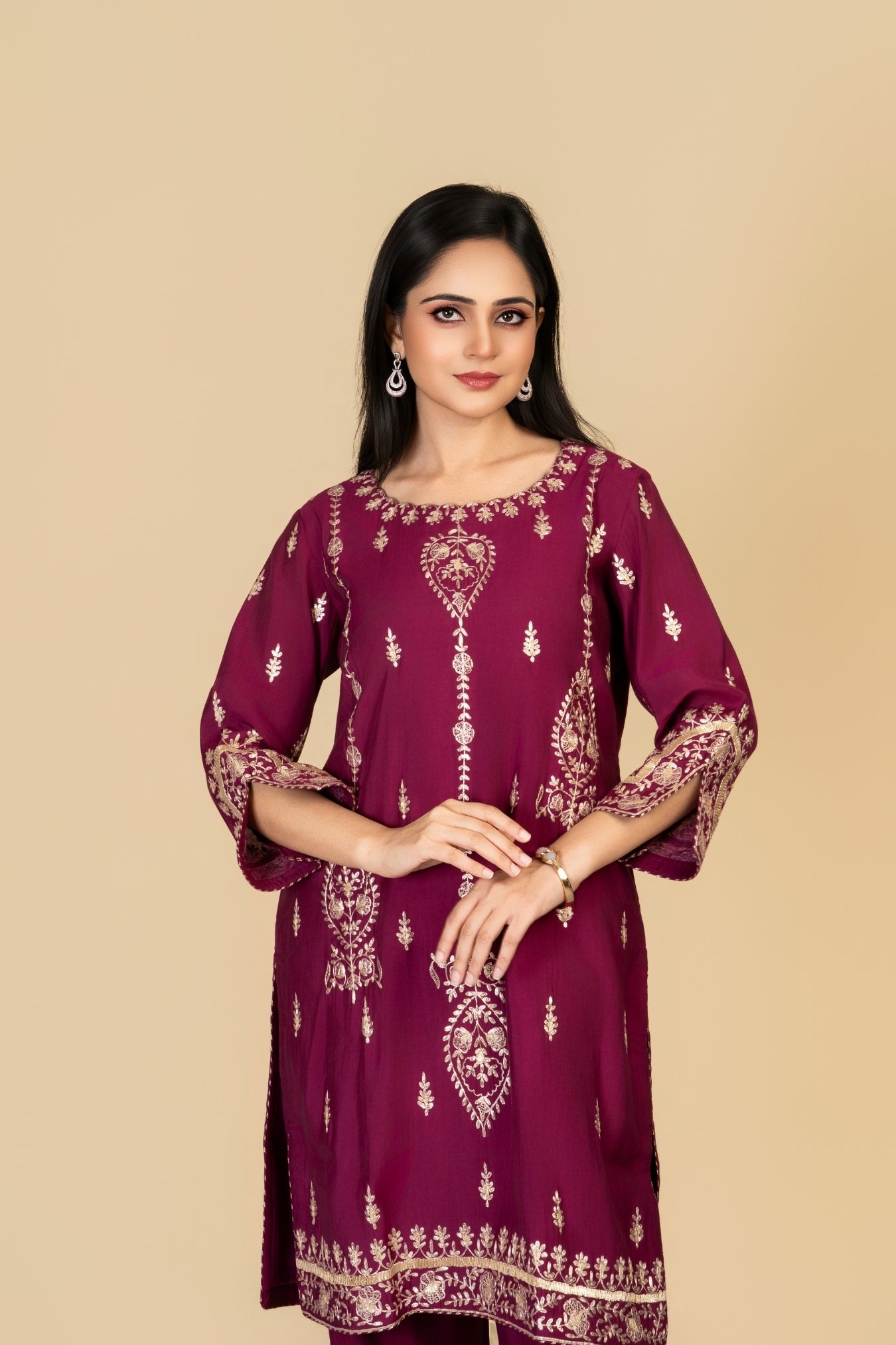 Wine Russian Silk Co-ord Set