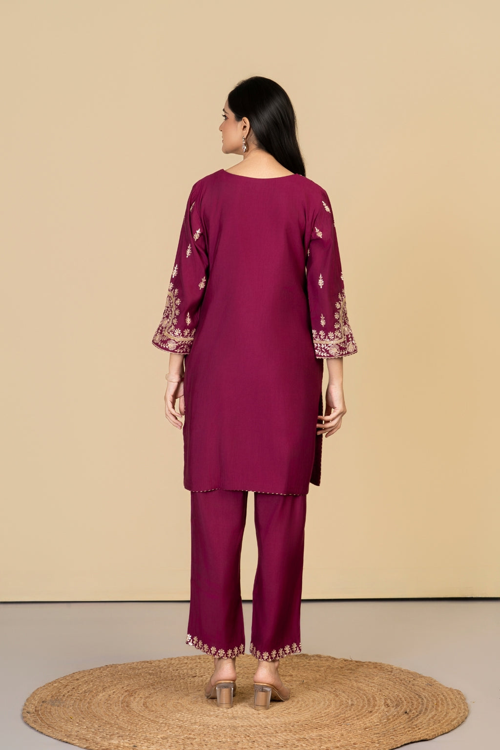 Wine Russian Silk Co-ord Set