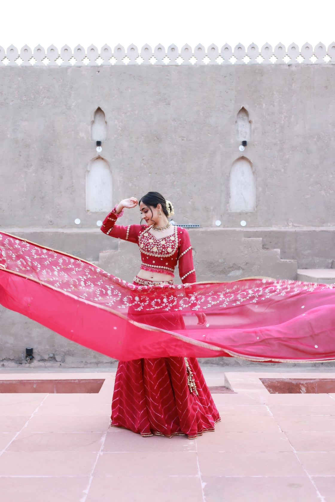 Ruhani Organza Silk Leheriya Lehenga Set