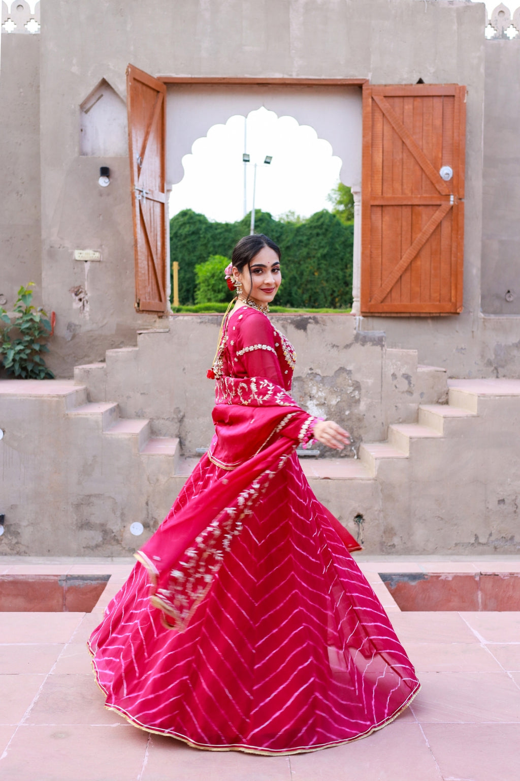 Ruhani Organza Silk Leheriya Lehenga Set