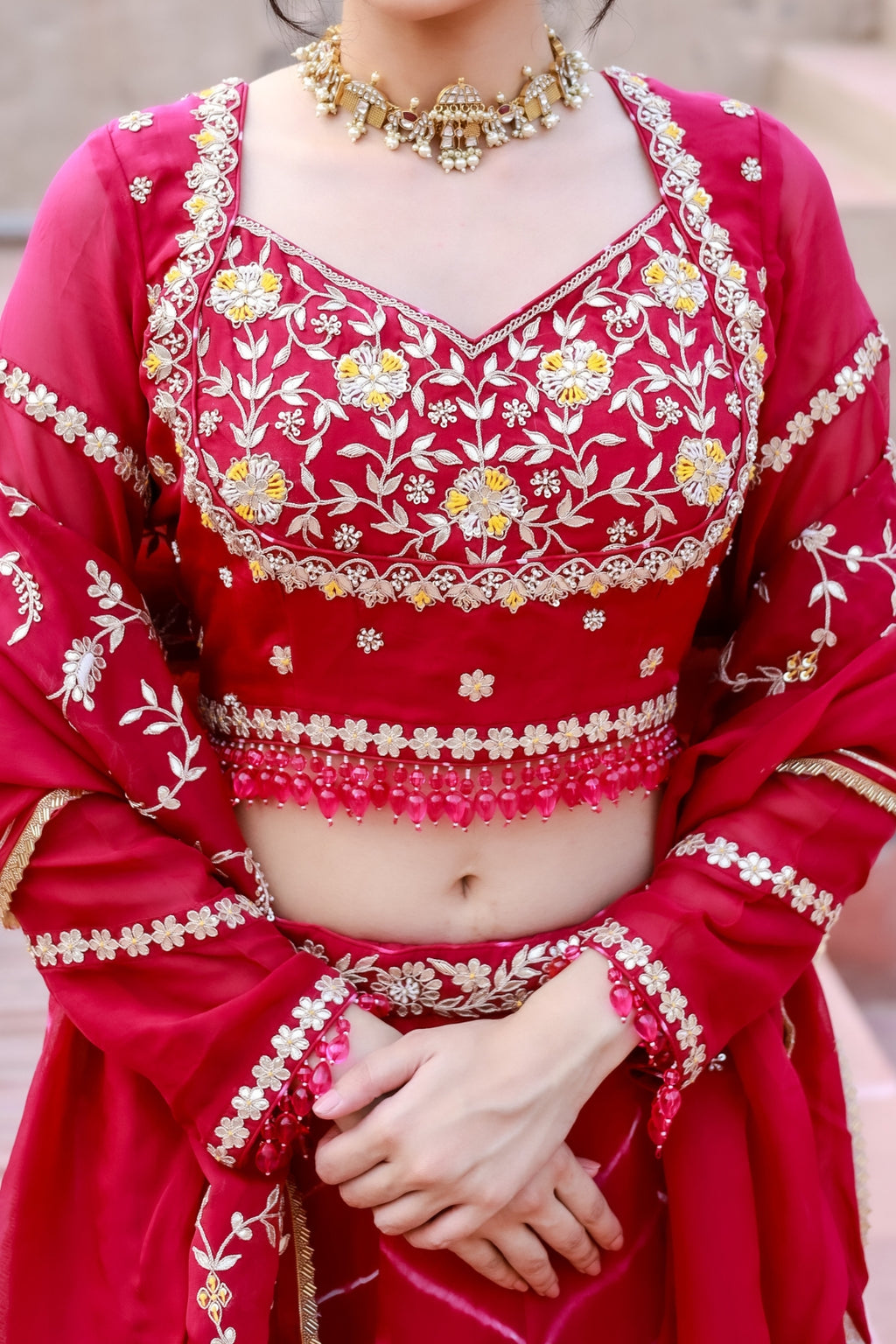 Ruhani Organza Silk Leheriya Lehenga Set