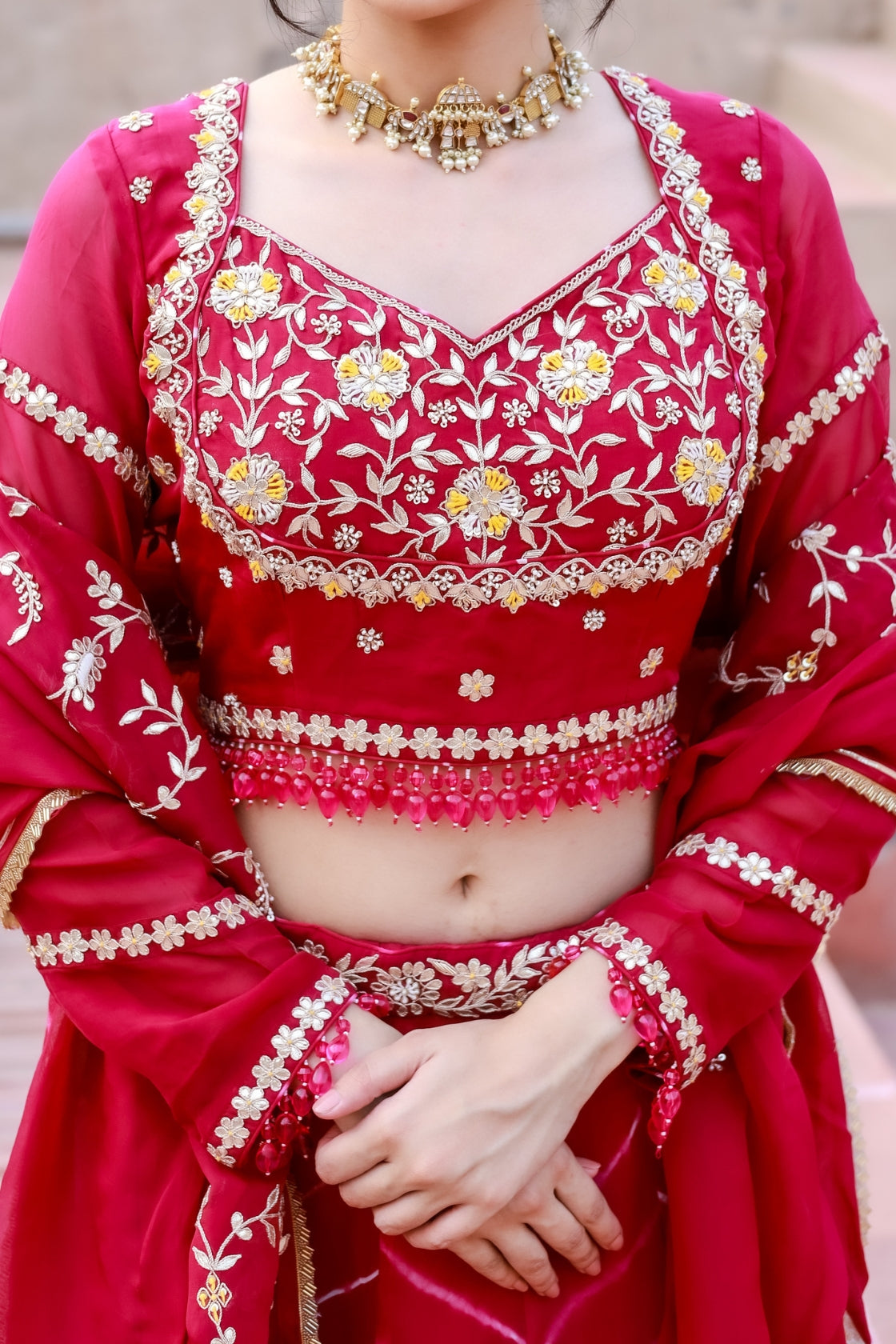 Ruhani Organza Silk Leheriya Lehenga Set