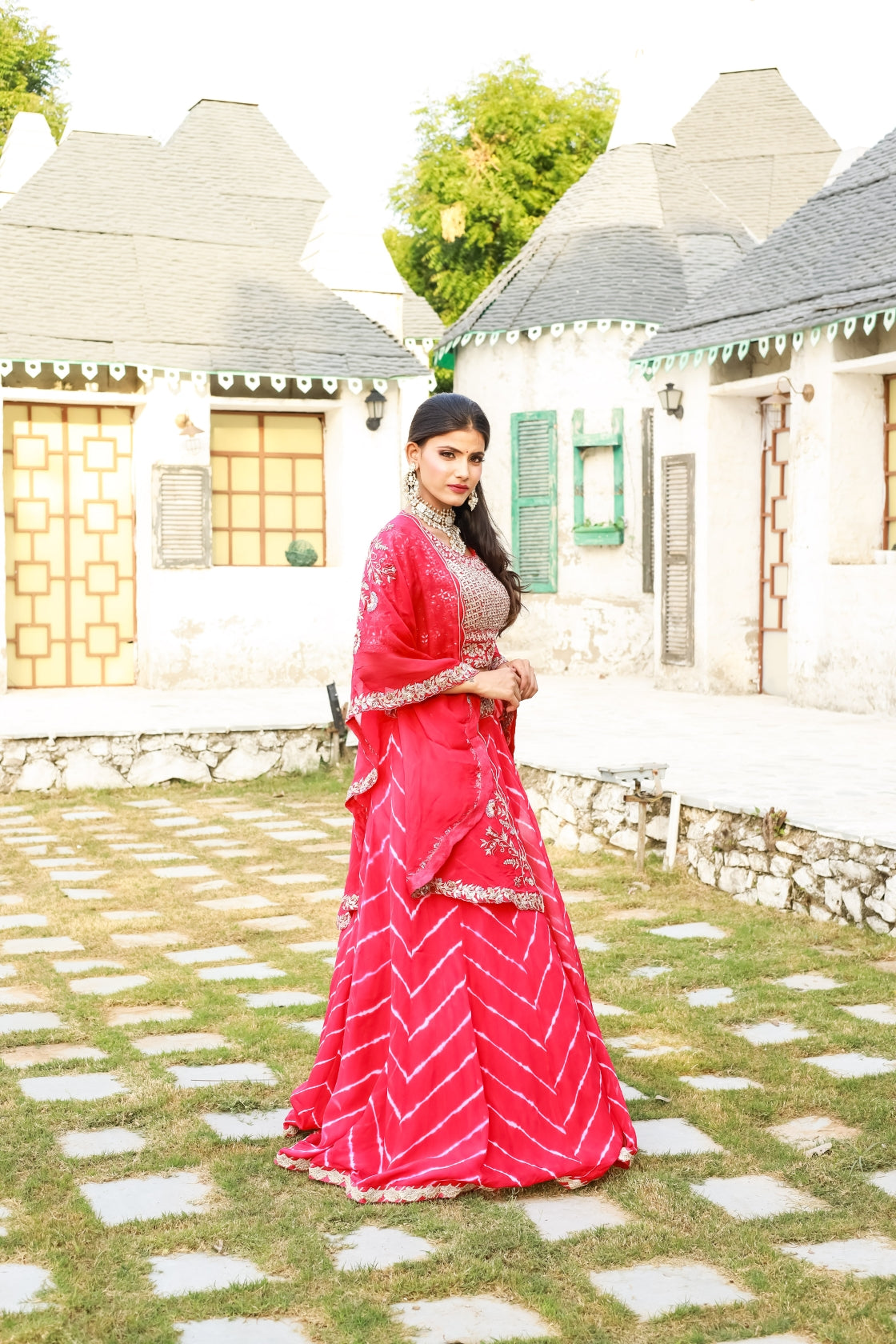 Lavanya Pink Pure Organza Silk Leheriya Lehenga Set
