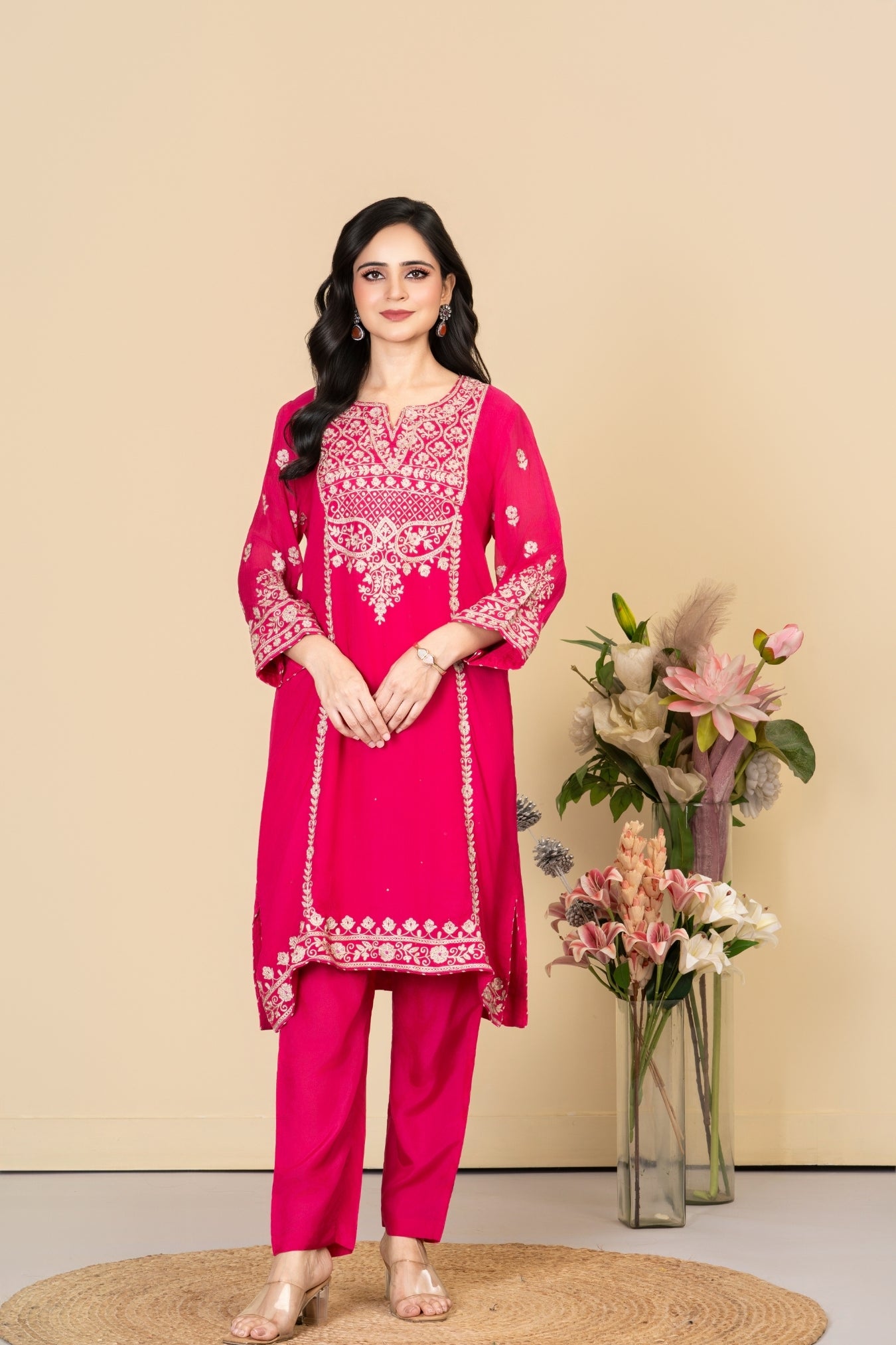 Rani Chinon Georgette Gulabi Suit