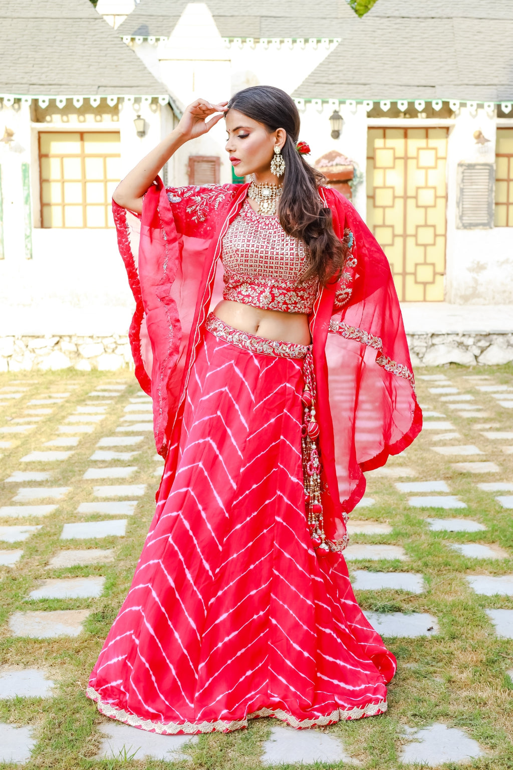 Lavanya Pink Pure Organza Silk Leheriya Lehenga Set